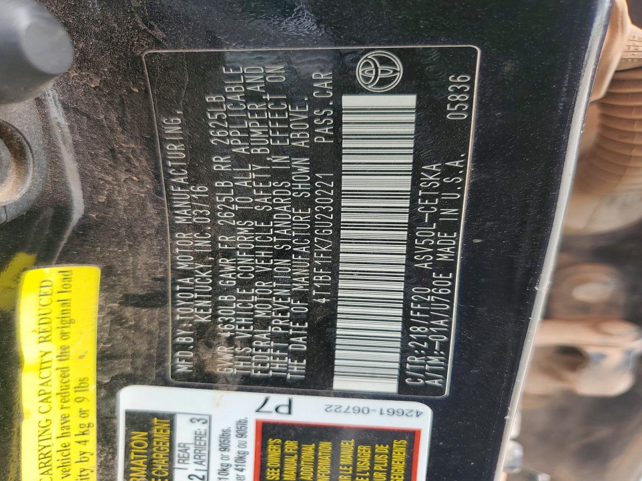 2016 Toyota Camry Se Черный vin: 4T1BF1FK7GU230221
