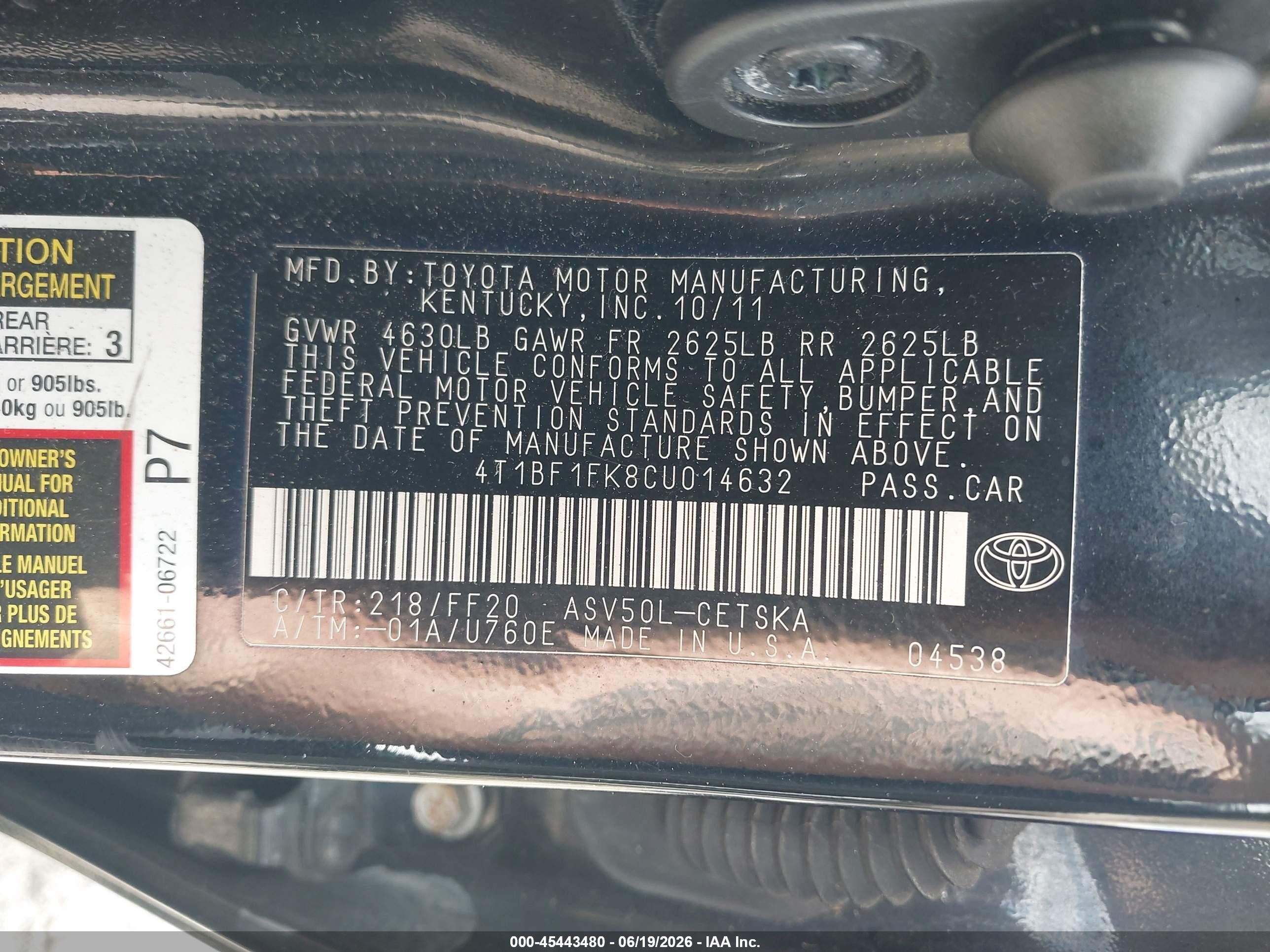 2012 Toyota Camry Se Черный vin: 4T1BF1FK8CU014632