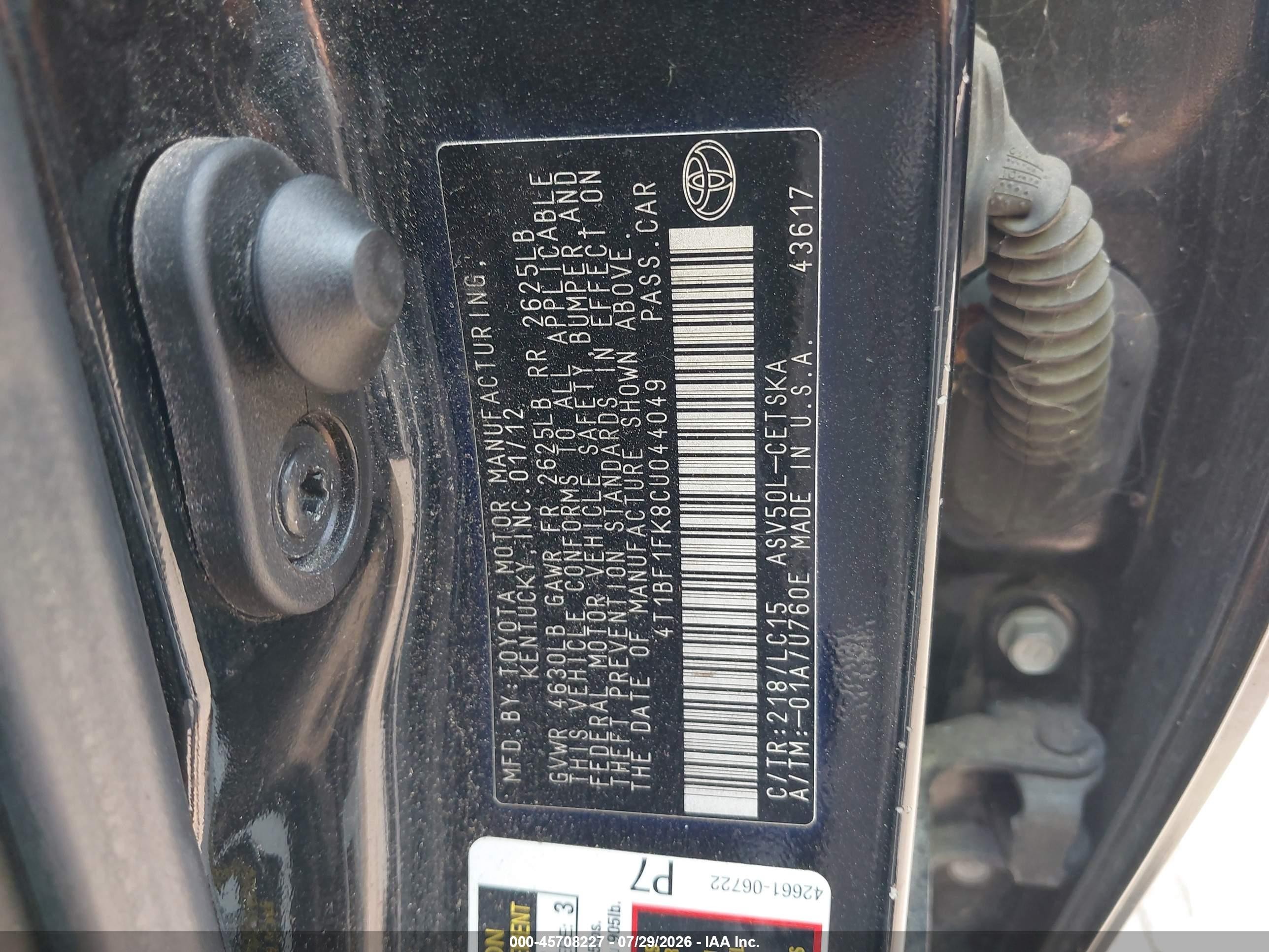 2012 Toyota Camry Se Black vin: 4T1BF1FK8CU044049