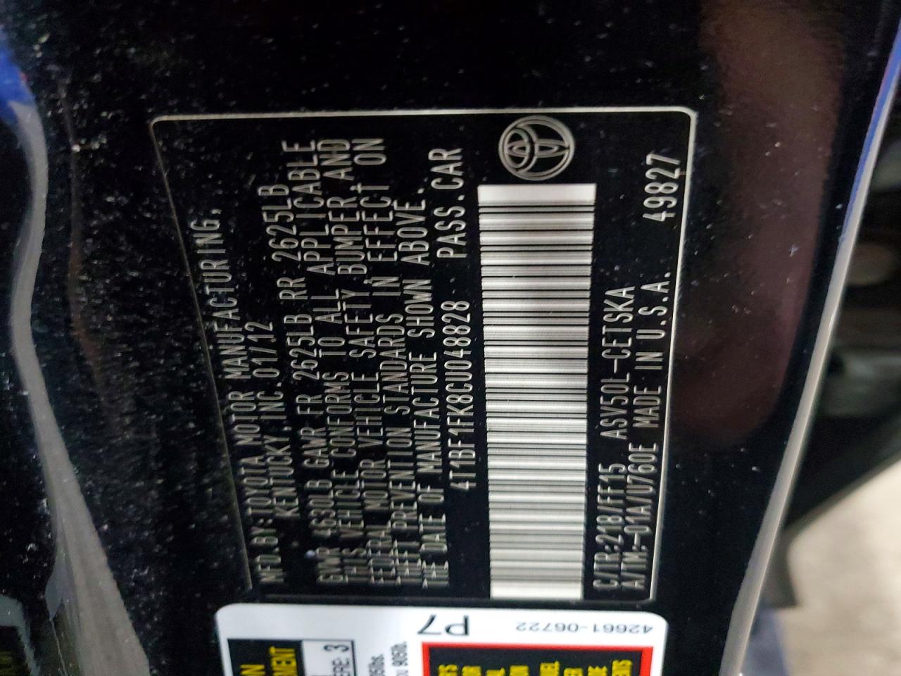2012 Toyota Camry Se Black vin: 4T1BF1FK8CU048828