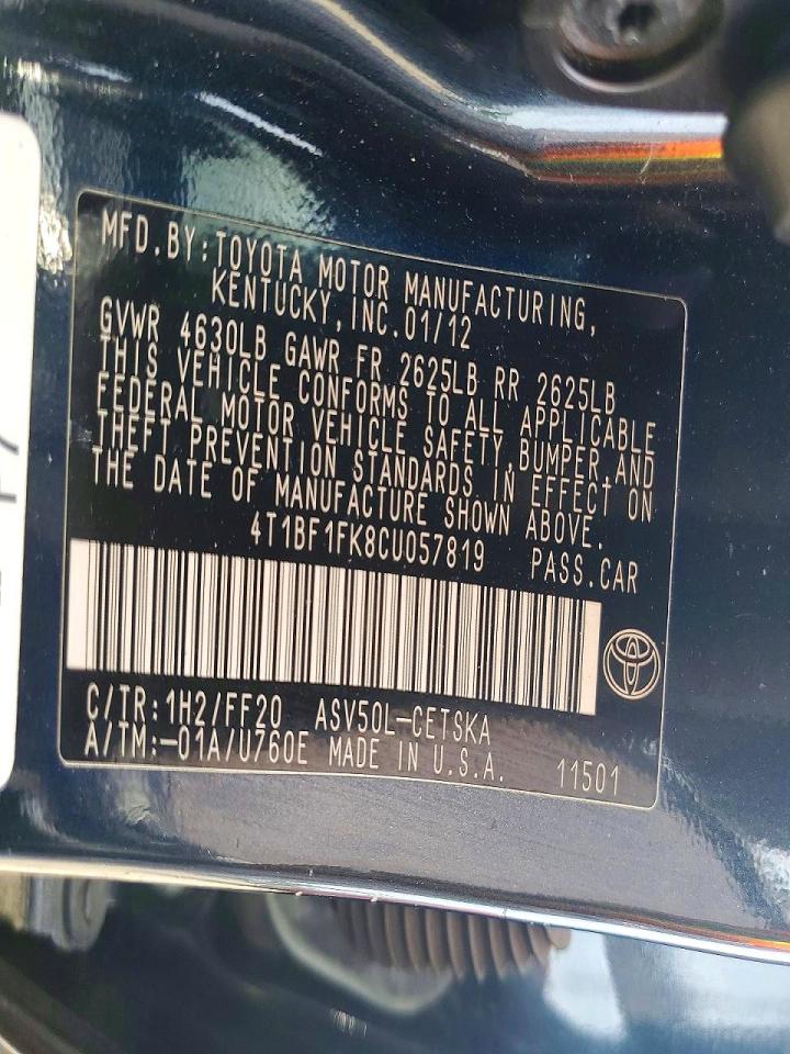 2012 Toyota Camry Se Black vin: 4T1BF1FK8CU057819