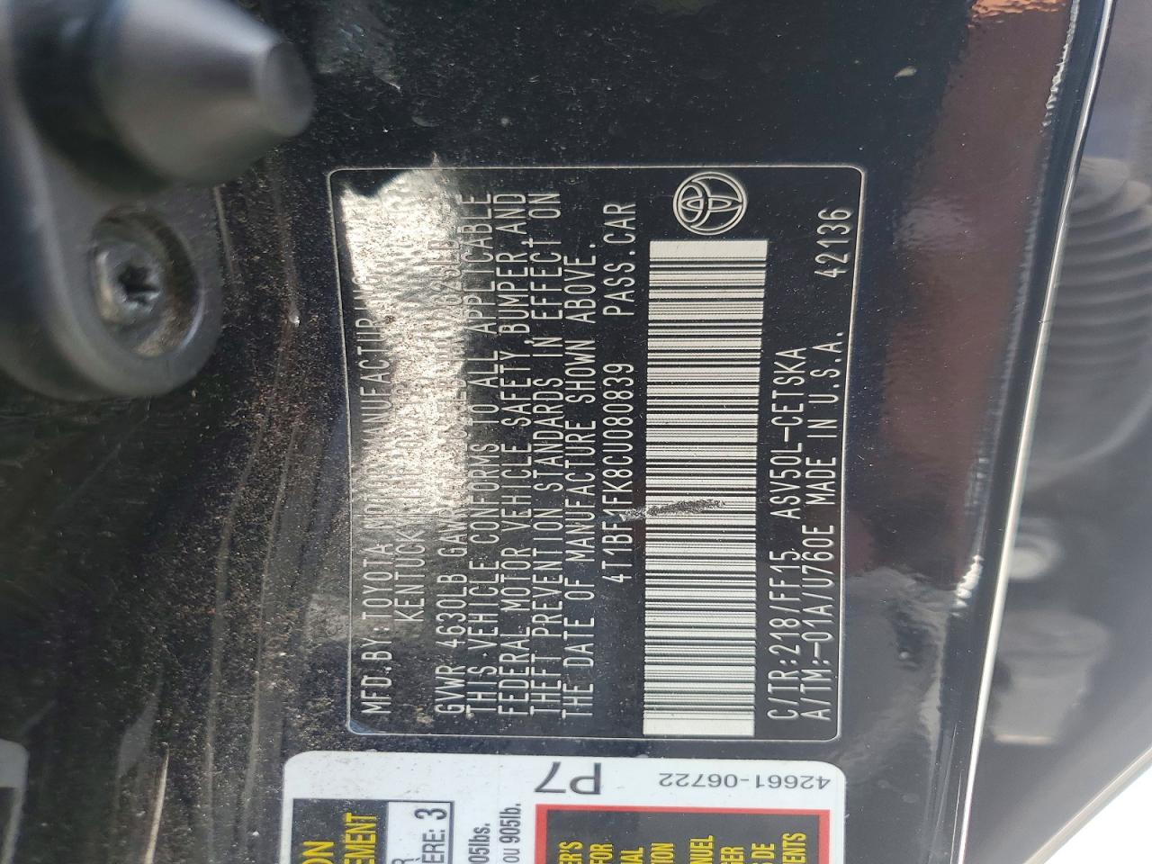 2012 Toyota Camry Se Black vin: 4T1BF1FK8CU080839