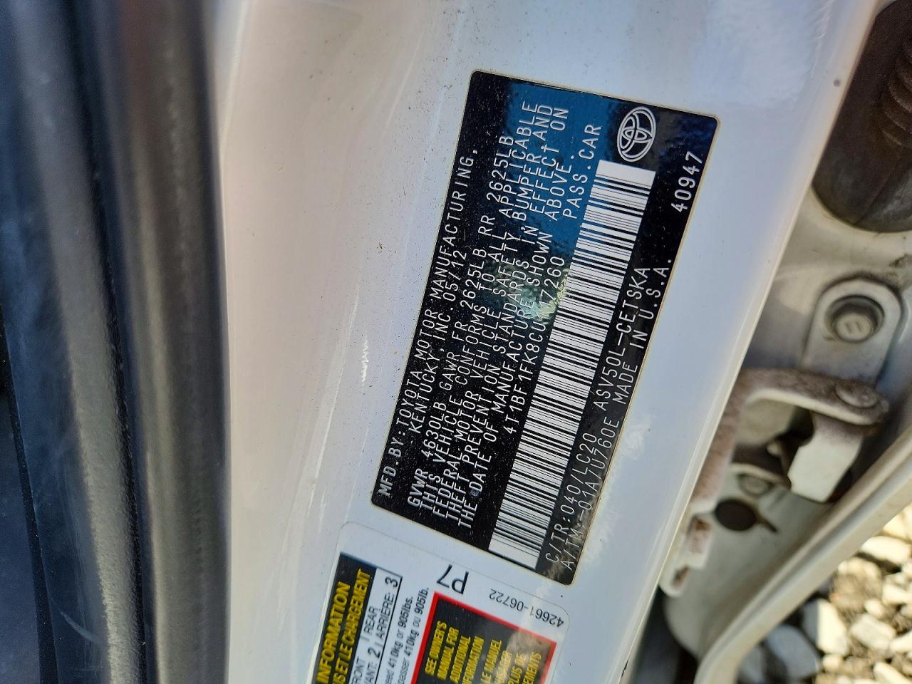 2012 Toyota Camry Se White vin: 4T1BF1FK8CU117260