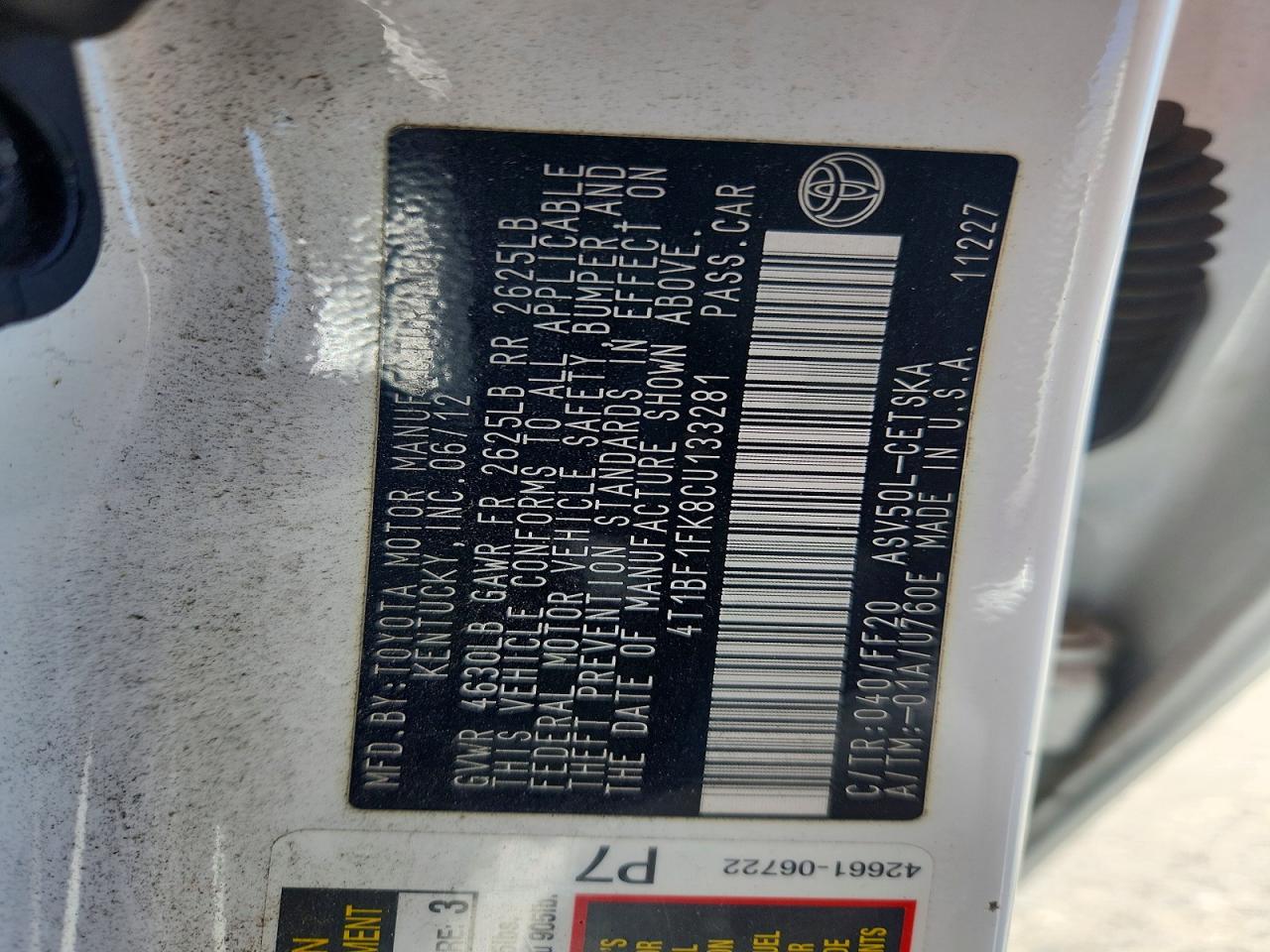 2012 Toyota Camry Se White vin: 4T1BF1FK8CU133281