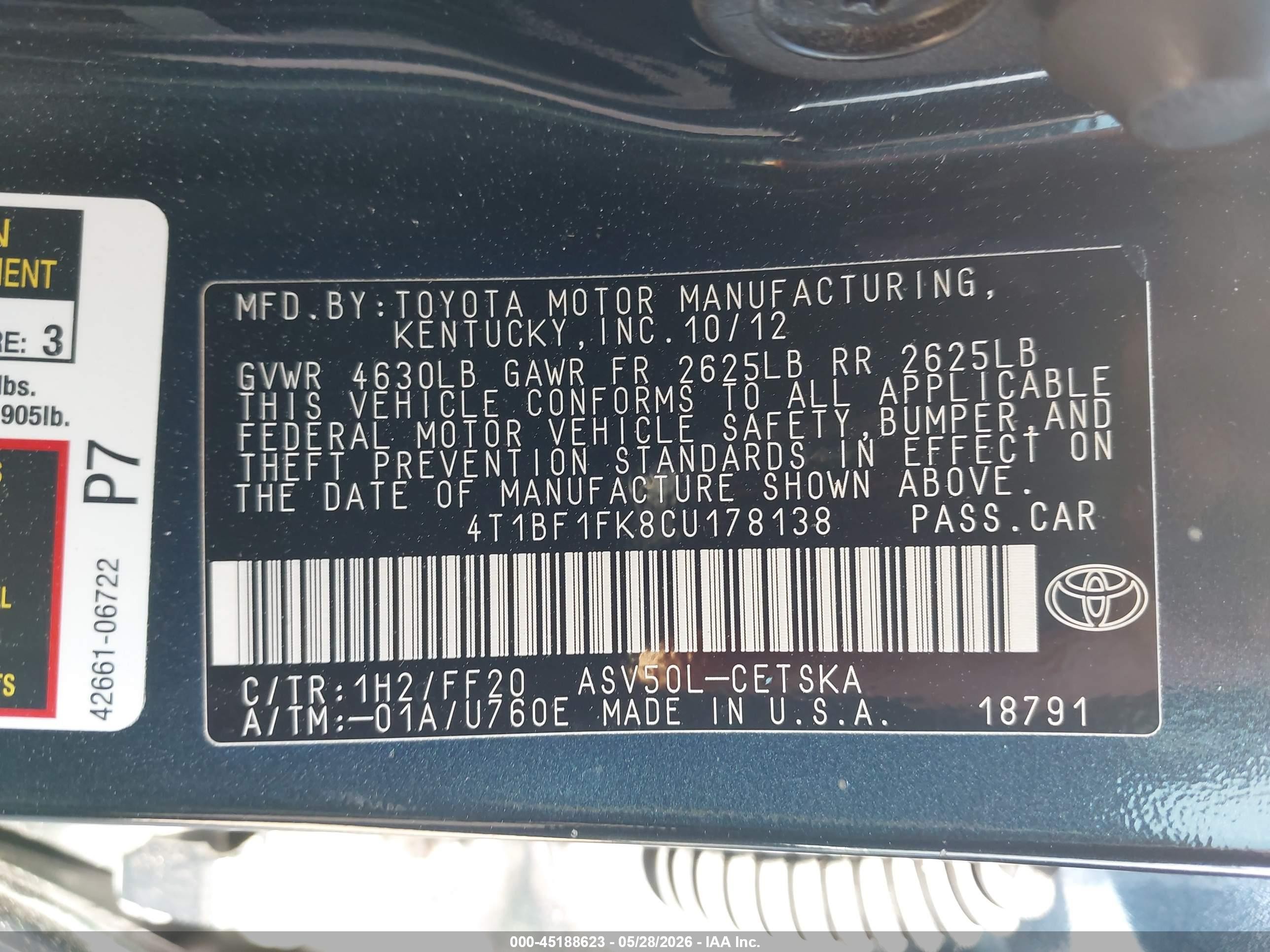 2012 Toyota Camry Se Black vin: 4T1BF1FK8CU178138