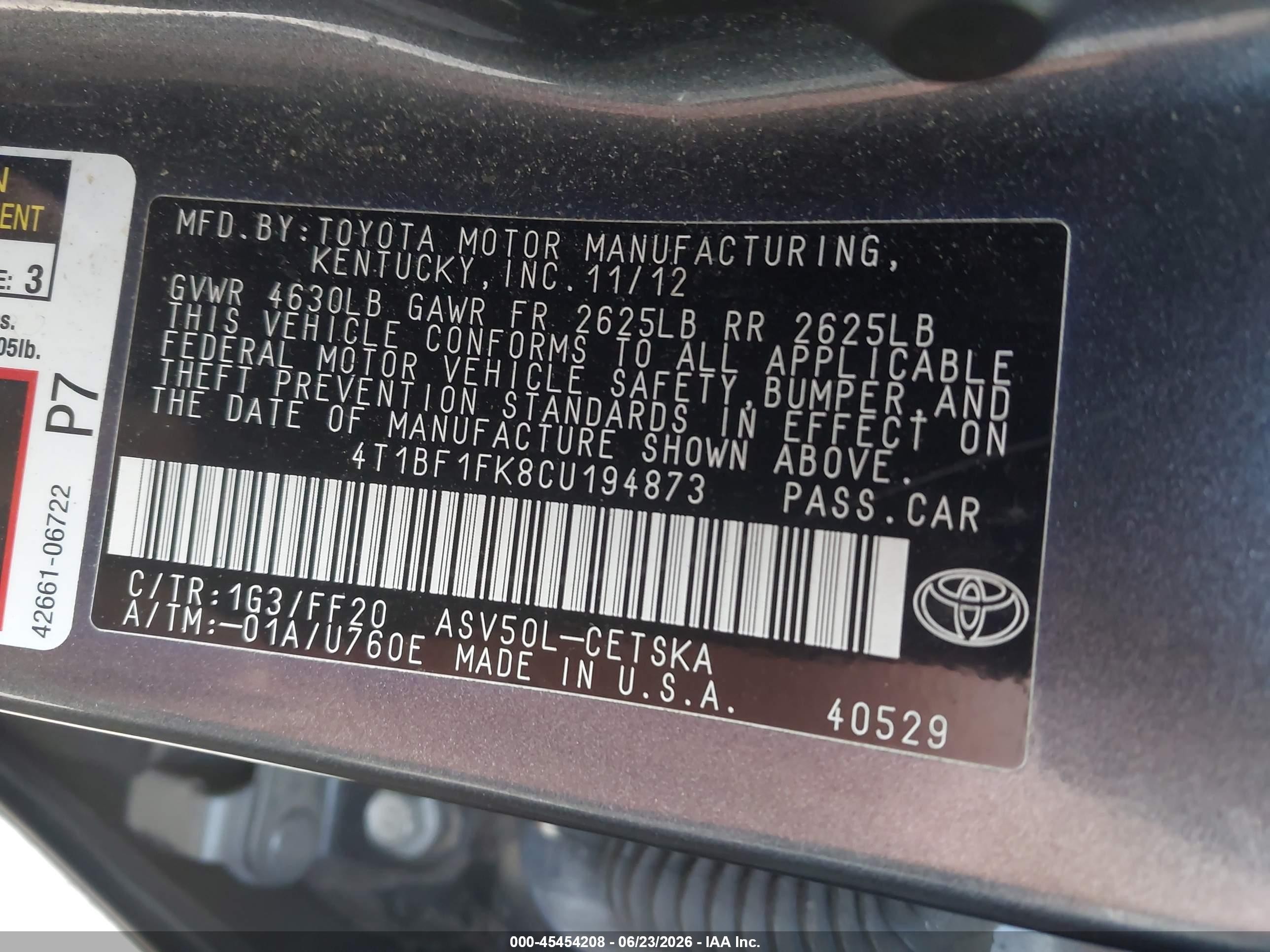 2012 Toyota Camry Se Gray vin: 4T1BF1FK8CU194873
