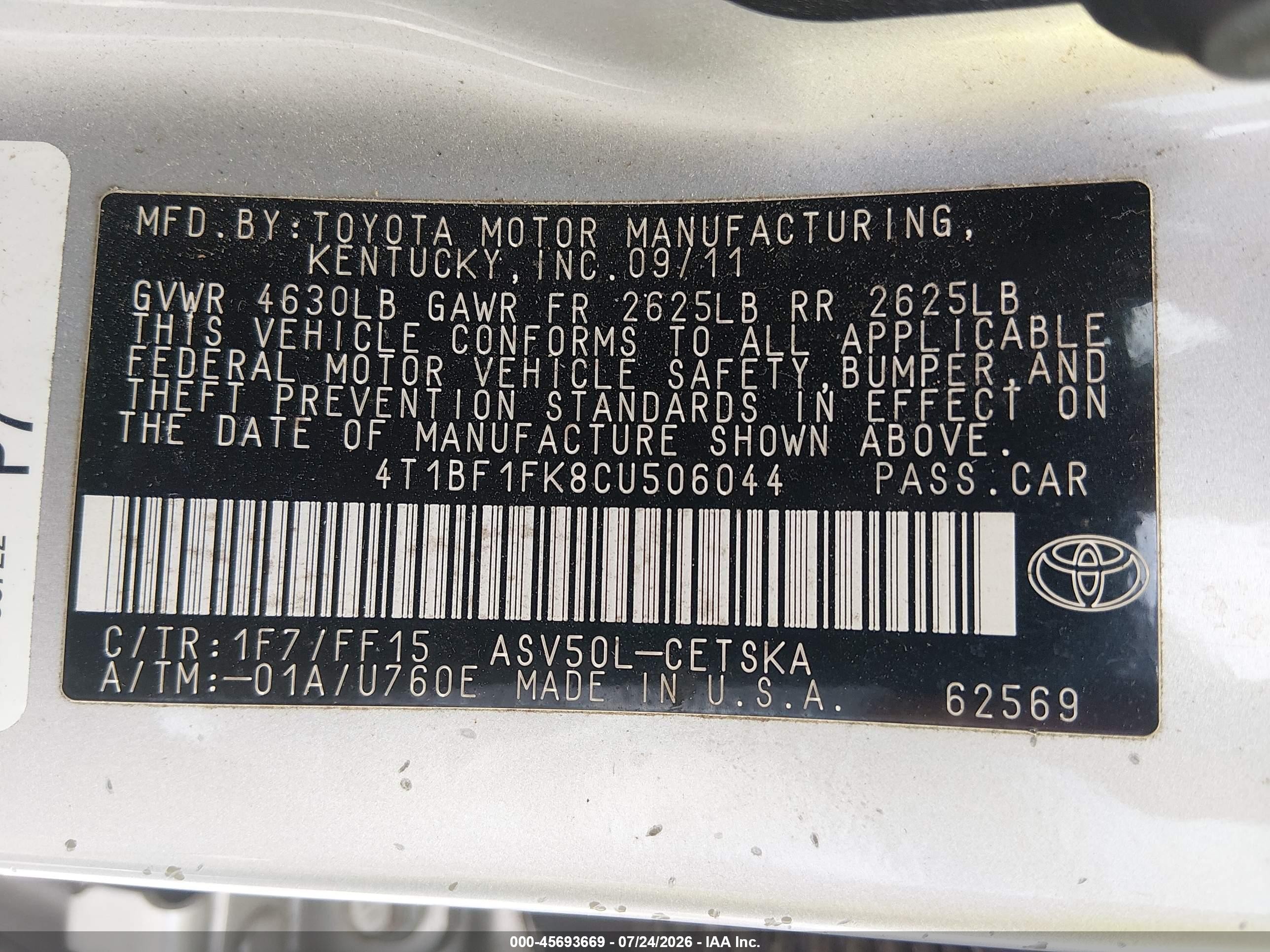 2012 Toyota Camry Se Silver vin: 4T1BF1FK8CU506044
