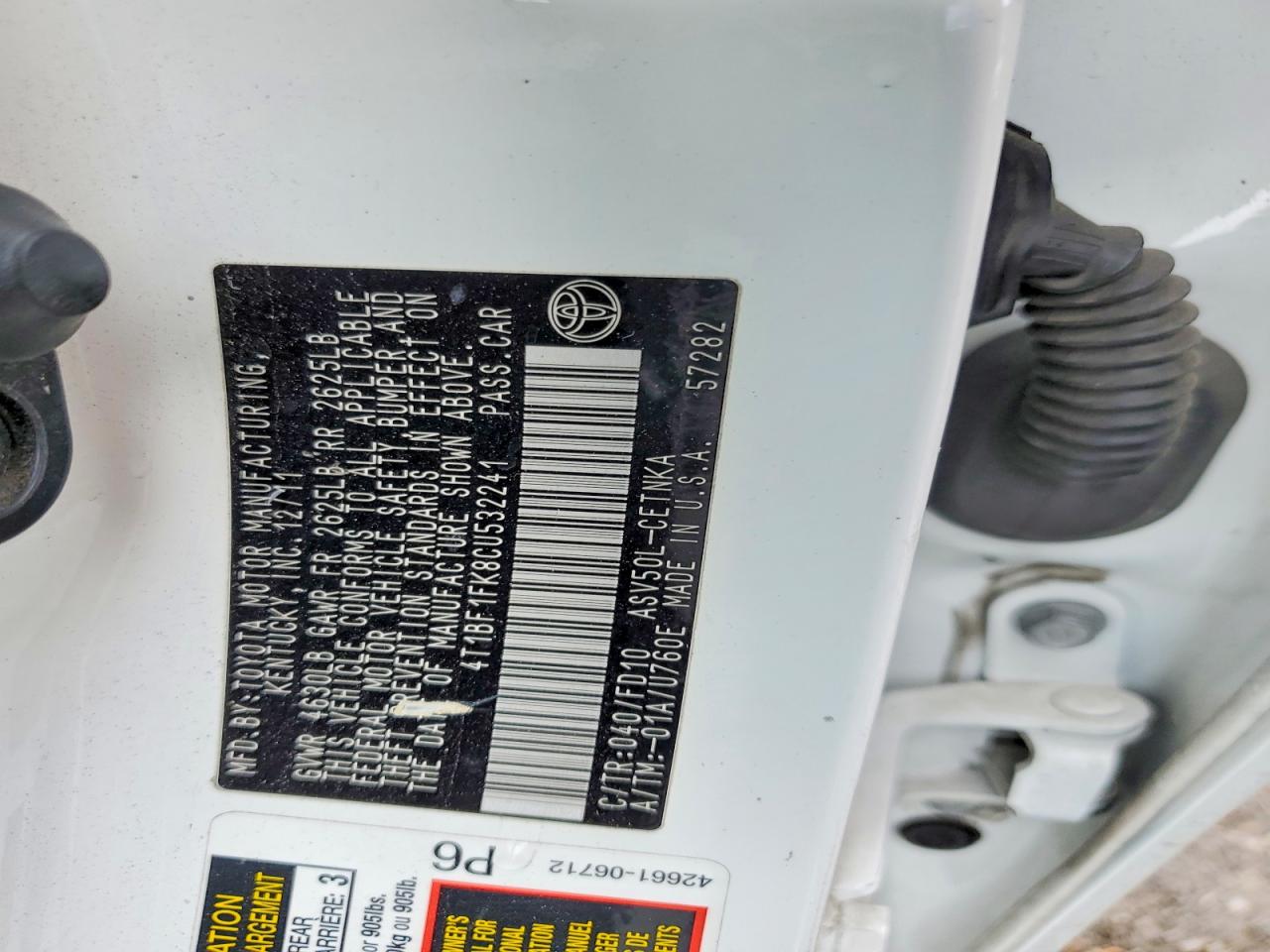 2012 Toyota Camry Le White vin: 4T1BF1FK8CU532241