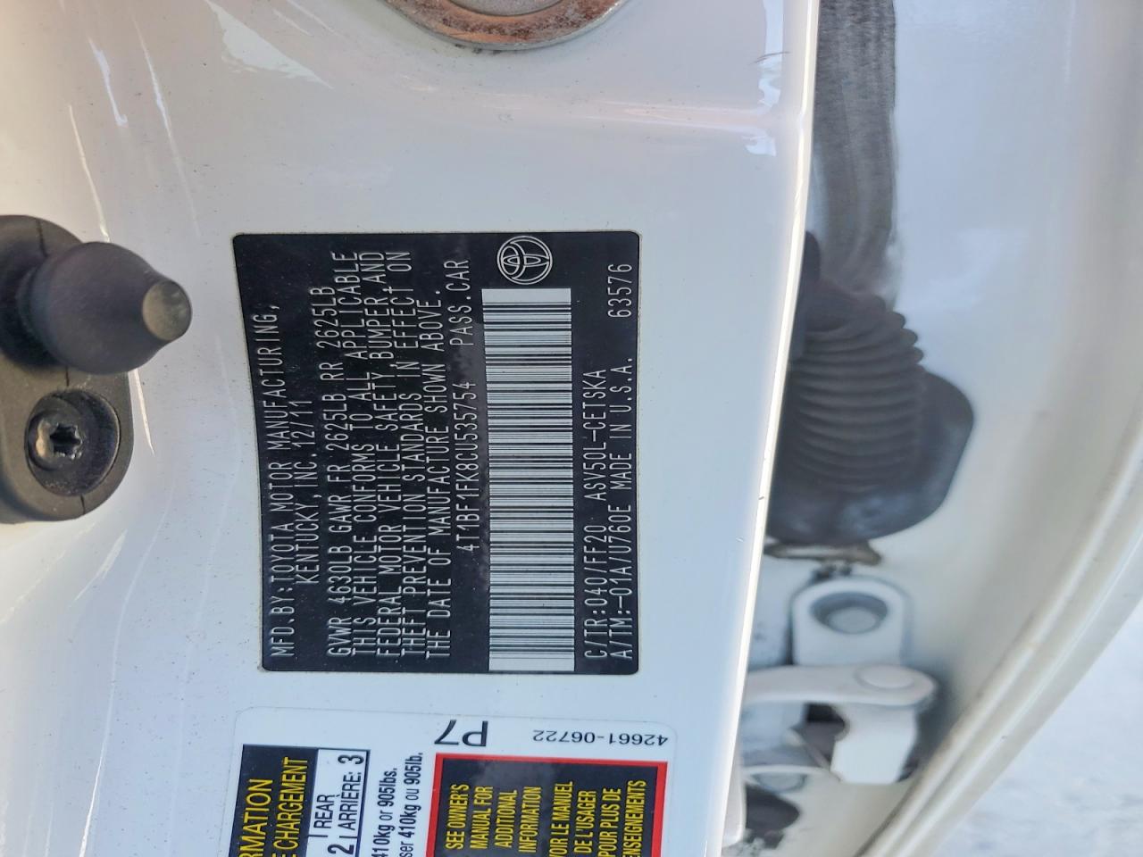 2012 Toyota Camry Se White vin: 4T1BF1FK8CU535754