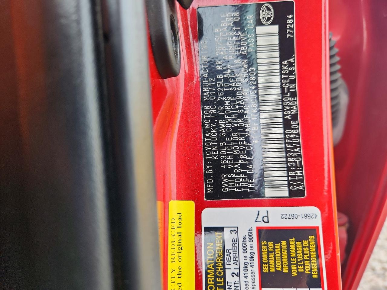2012 Toyota Camry Se Red vin: 4T1BF1FK8CU542803
