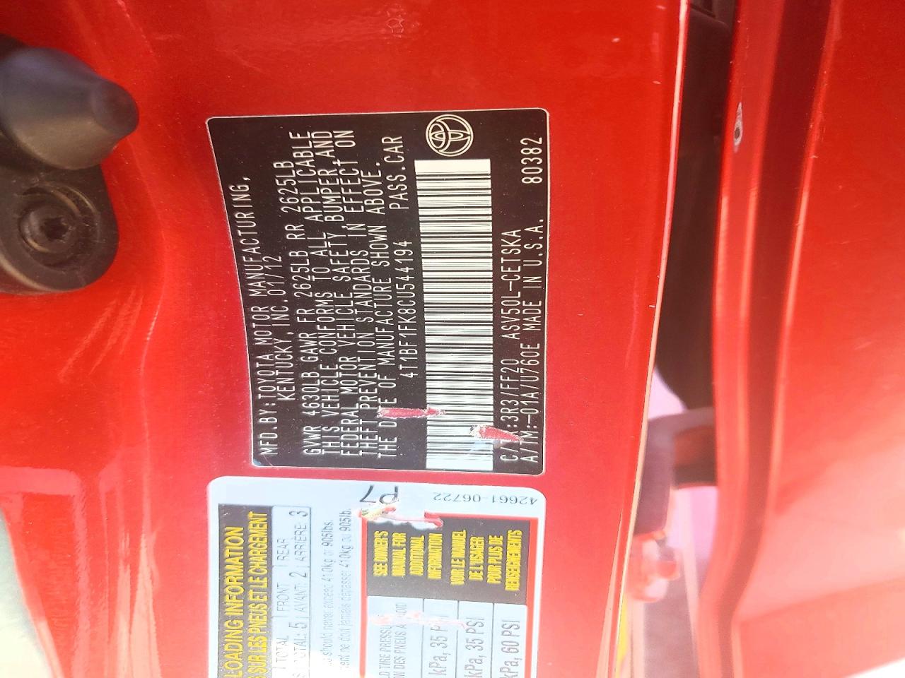 2012 Toyota Camry Se Red vin: 4T1BF1FK8CU544194