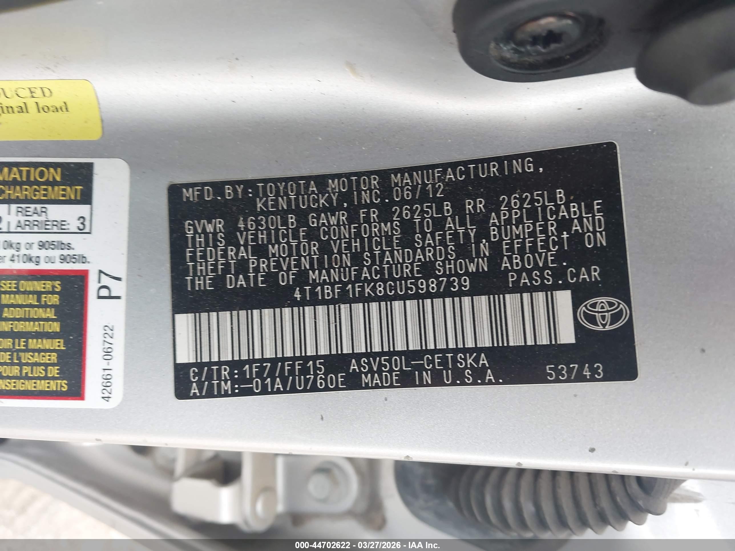 2012 Toyota Camry Se Silver vin: 4T1BF1FK8CU598739