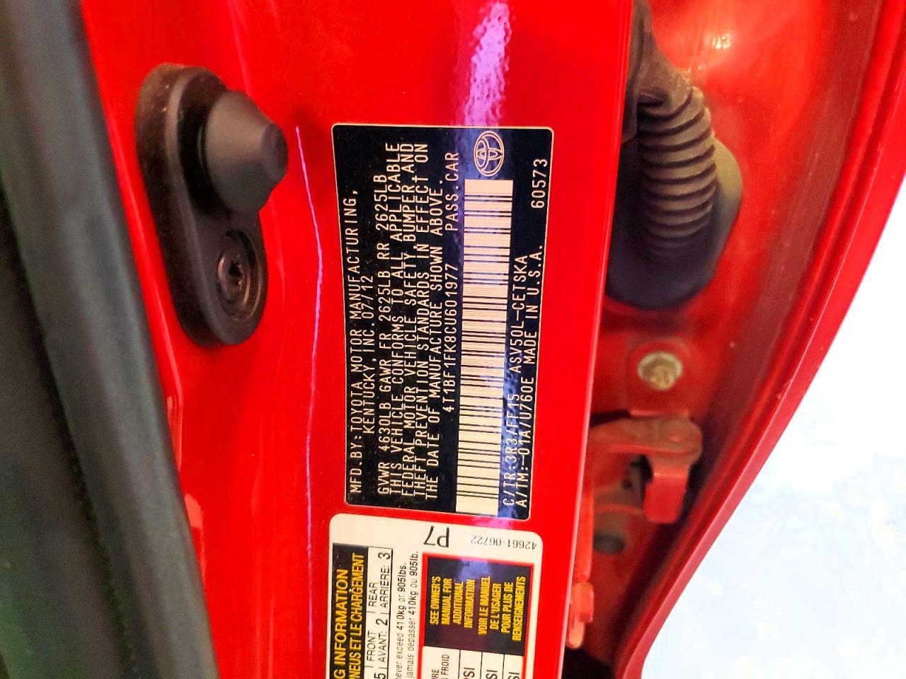 2012 Toyota Camry Se Red vin: 4T1BF1FK8CU601977