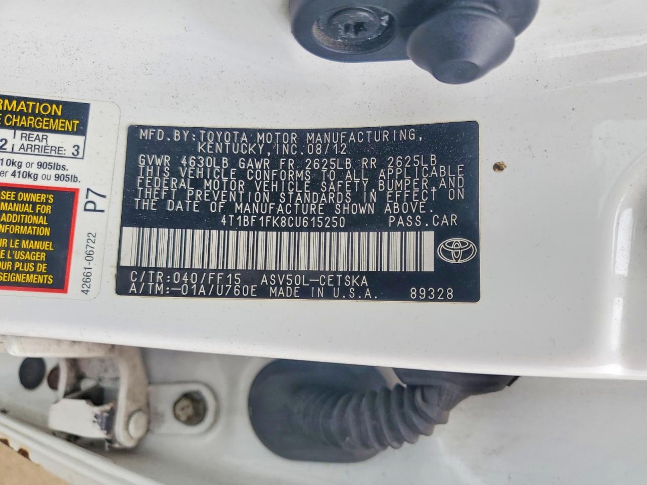 2012 Toyota Camry Se Белый vin: 4T1BF1FK8CU615250
