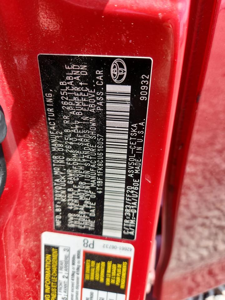 2012 Toyota Camry Se Sport Limited Edition Red vin: 4T1BF1FK8CU616057