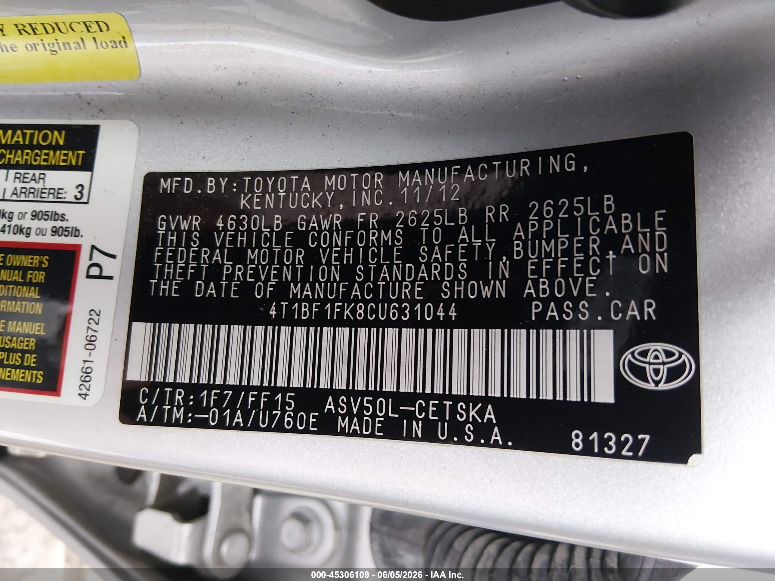 2012 Toyota Camry Se Silver vin: 4T1BF1FK8CU631044