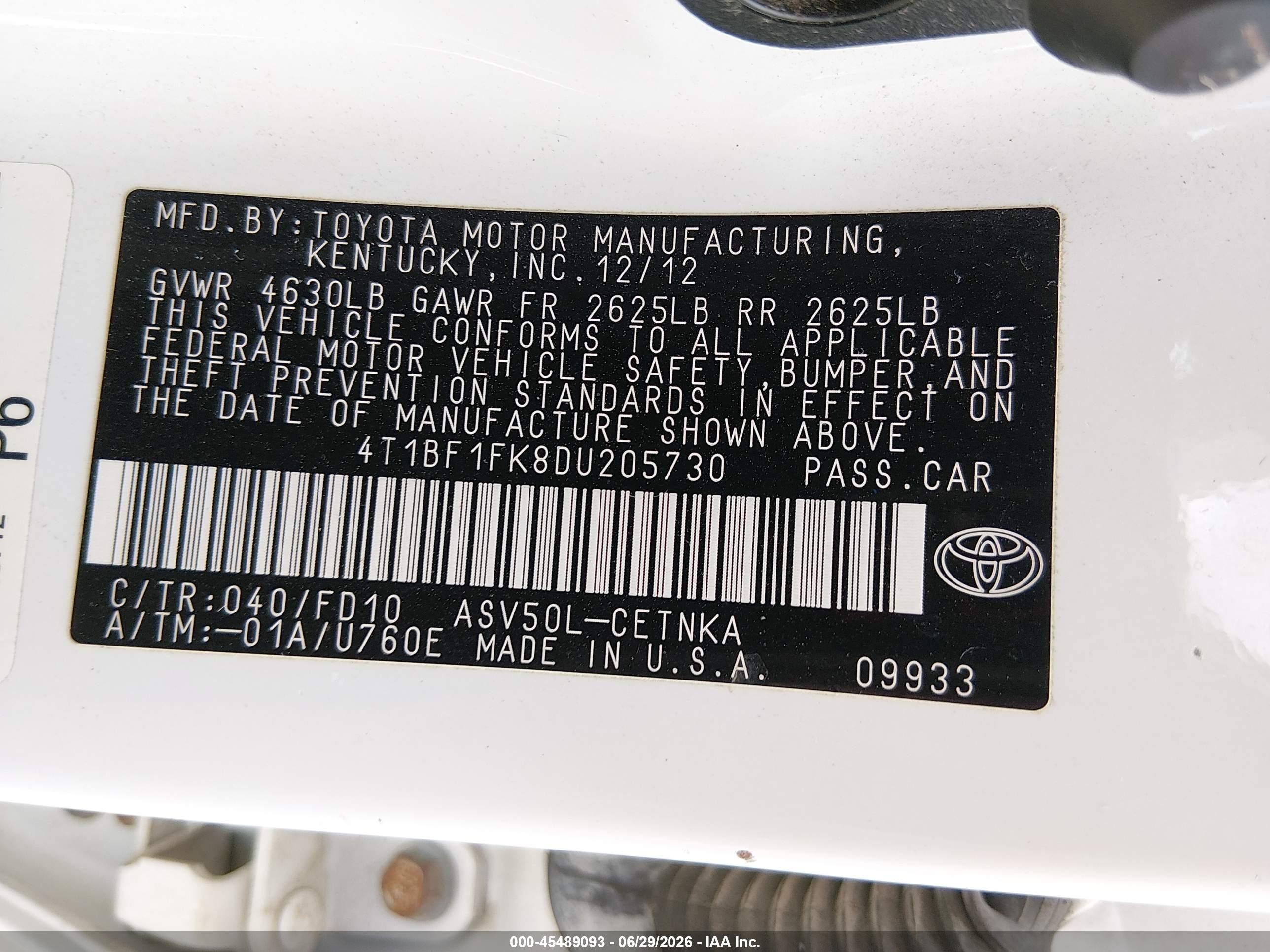 2013 Toyota Camry Le White vin: 4T1BF1FK8DU205730