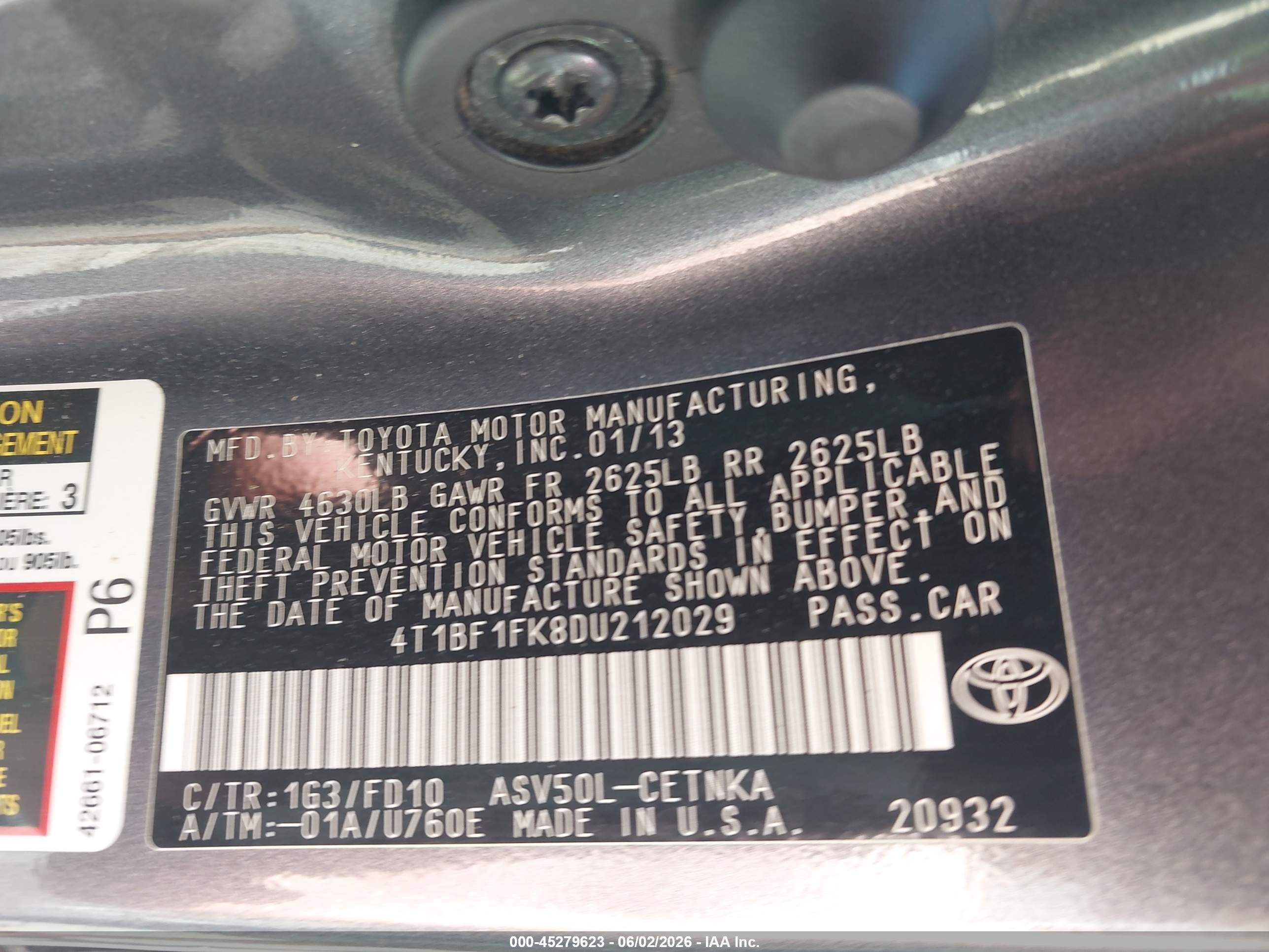 2013 Toyota Camry Le Серебряный vin: 4T1BF1FK8DU212029