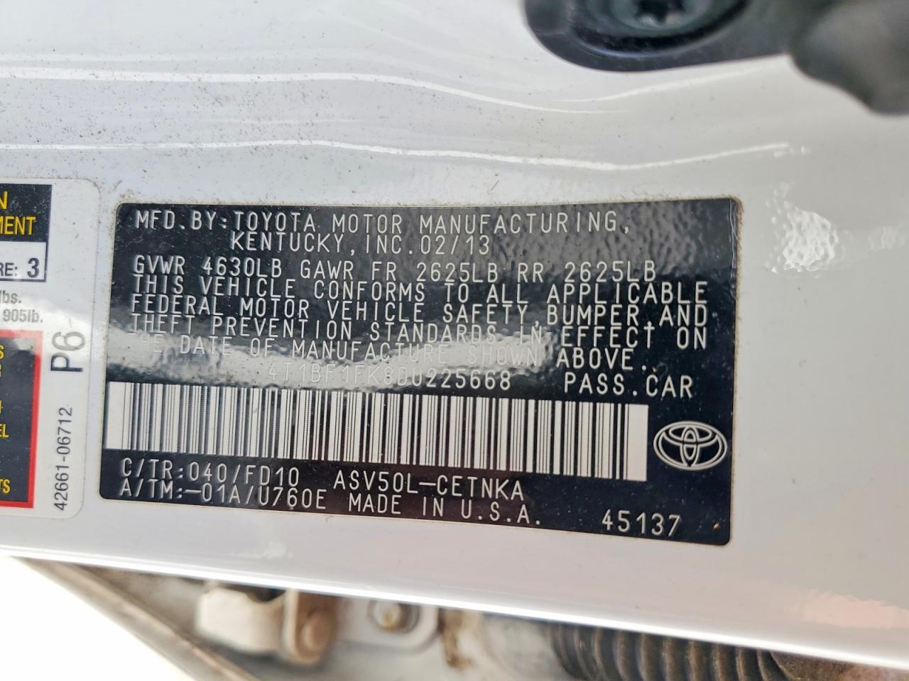 2013 Toyota Camry Le Белый vin: 4T1BF1FK8DU225668