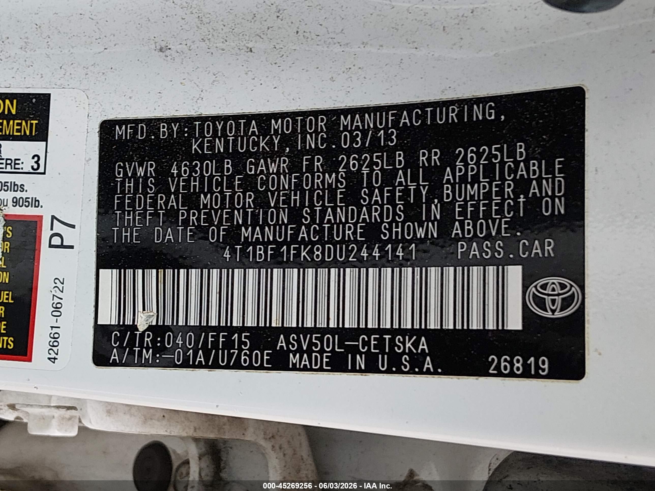 2013 Toyota Camry Se White vin: 4T1BF1FK8DU244141