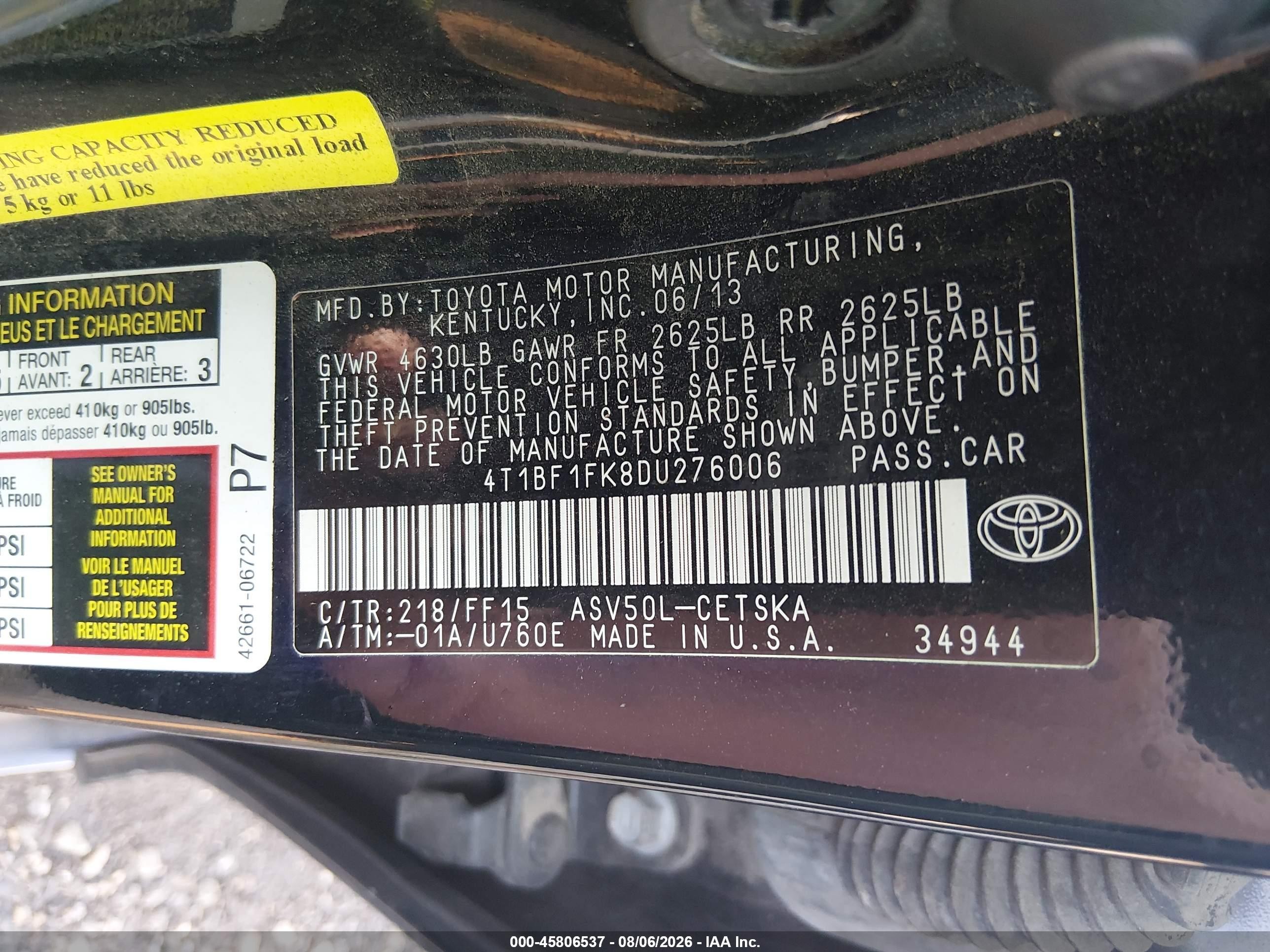 2013 Toyota Camry Se Black vin: 4T1BF1FK8DU276006