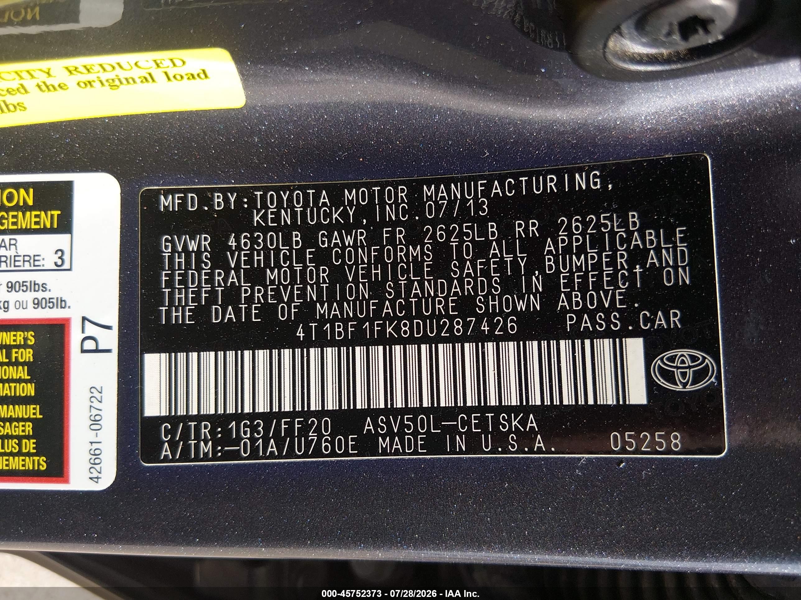 2013 Toyota Camry Se Gray vin: 4T1BF1FK8DU287426