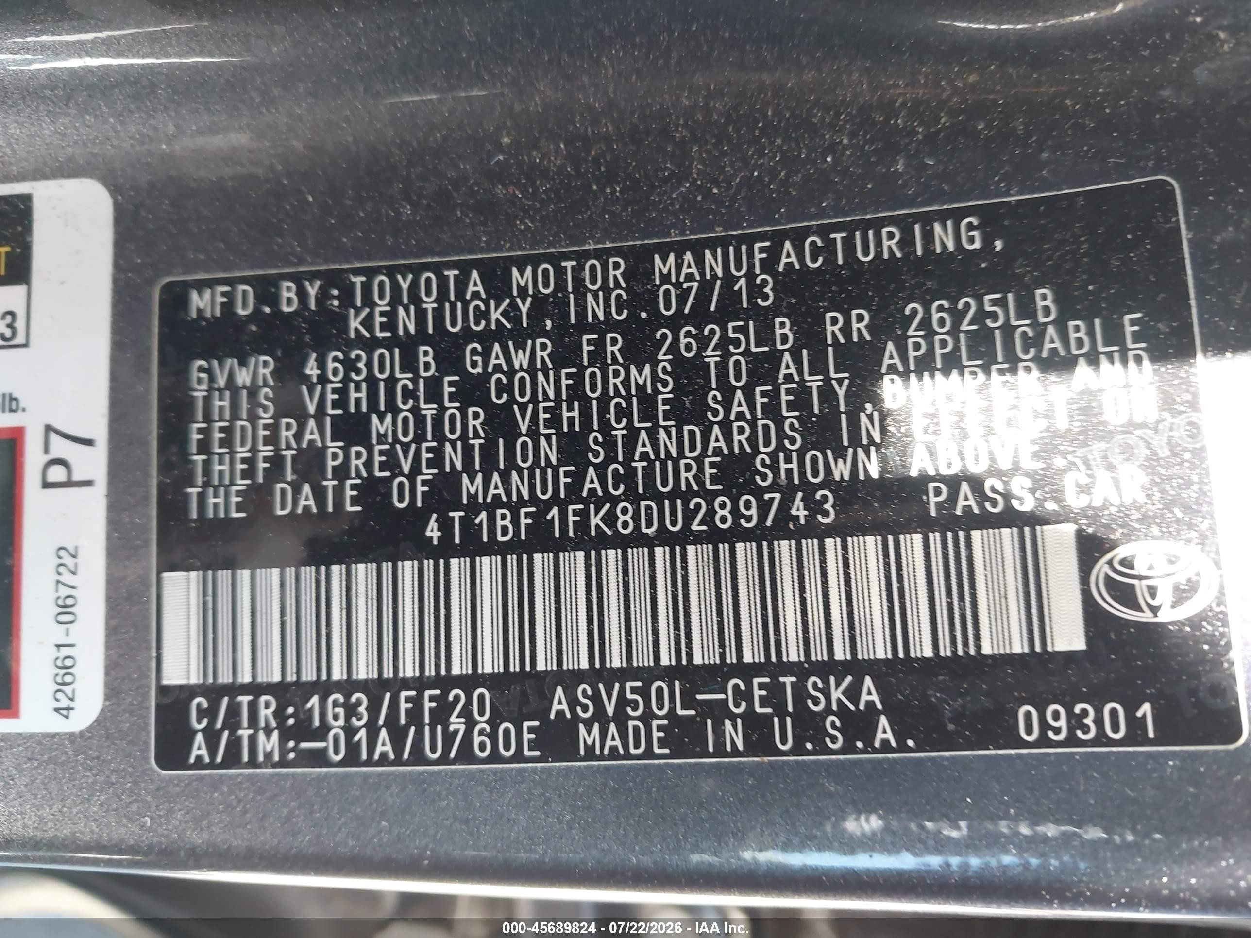 2013 Toyota Camry Se Gray vin: 4T1BF1FK8DU289743
