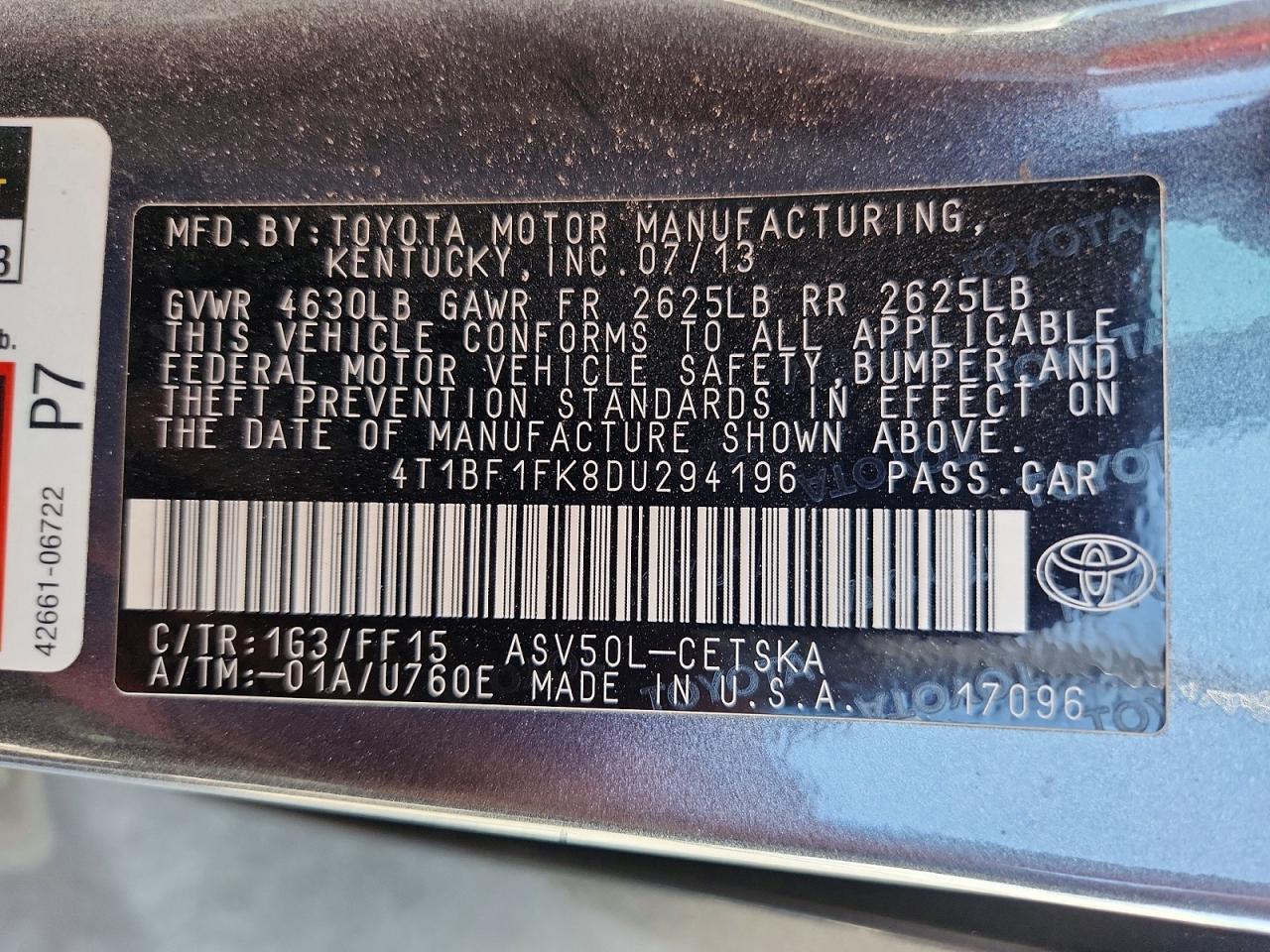 2013 Toyota Camry Se Charcoal vin: 4T1BF1FK8DU294196