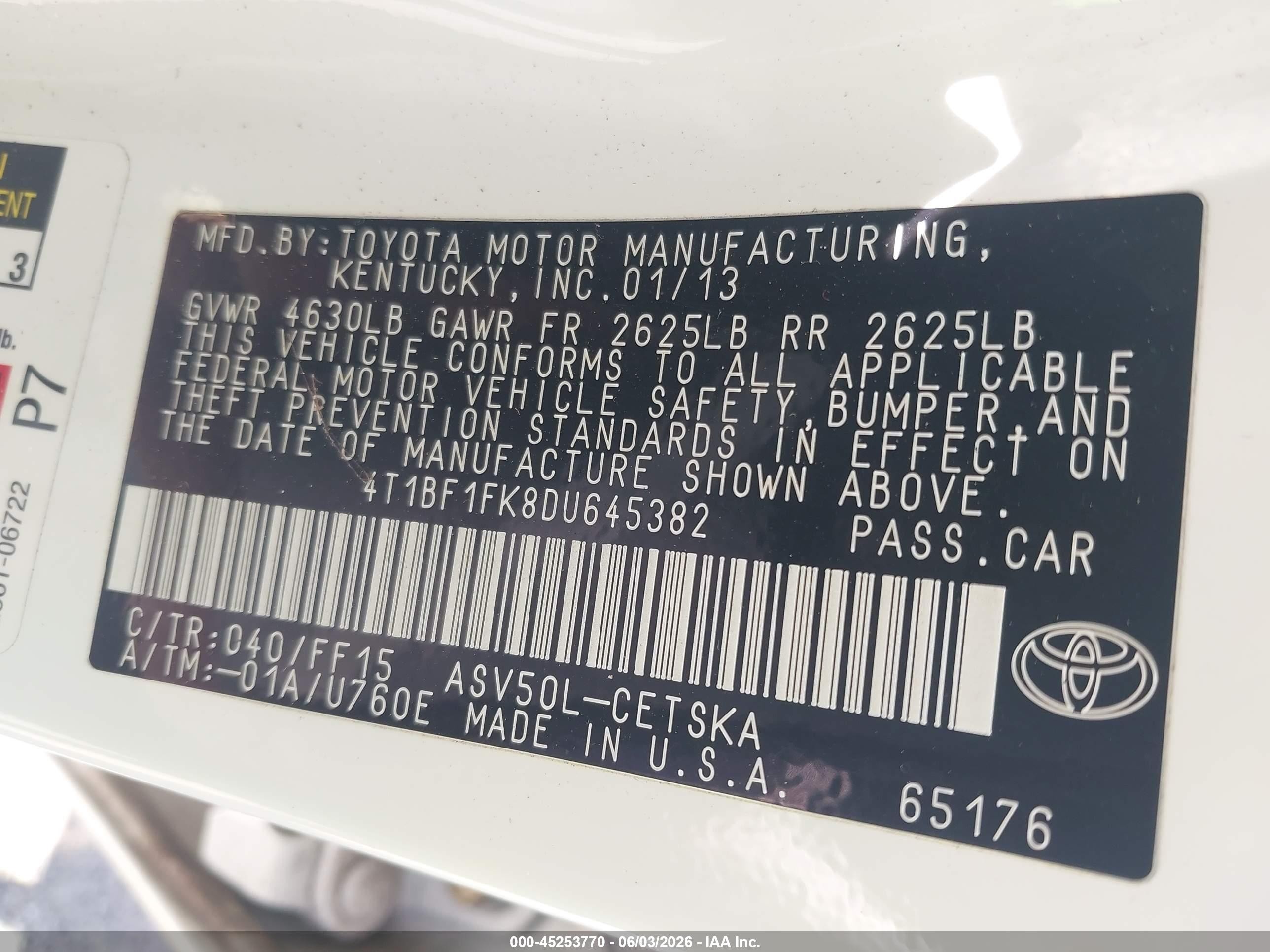 2013 Toyota Camry Se White vin: 4T1BF1FK8DU645382