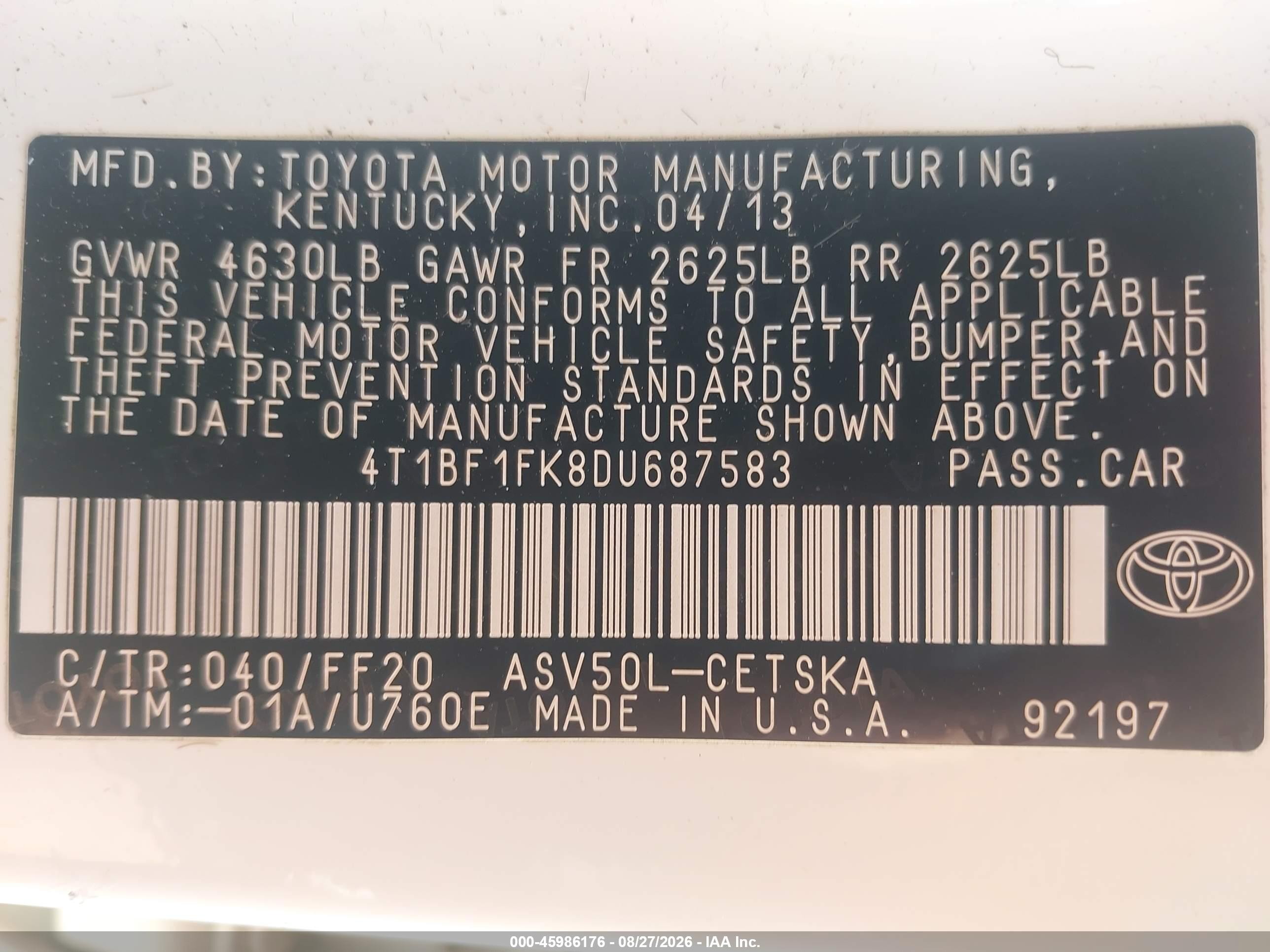 2013 Toyota Camry Se White vin: 4T1BF1FK8DU687583