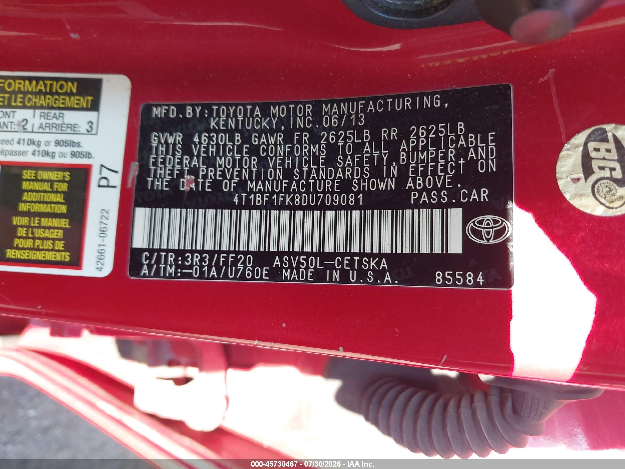 2013 Toyota Camry Se Red vin: 4T1BF1FK8DU709081