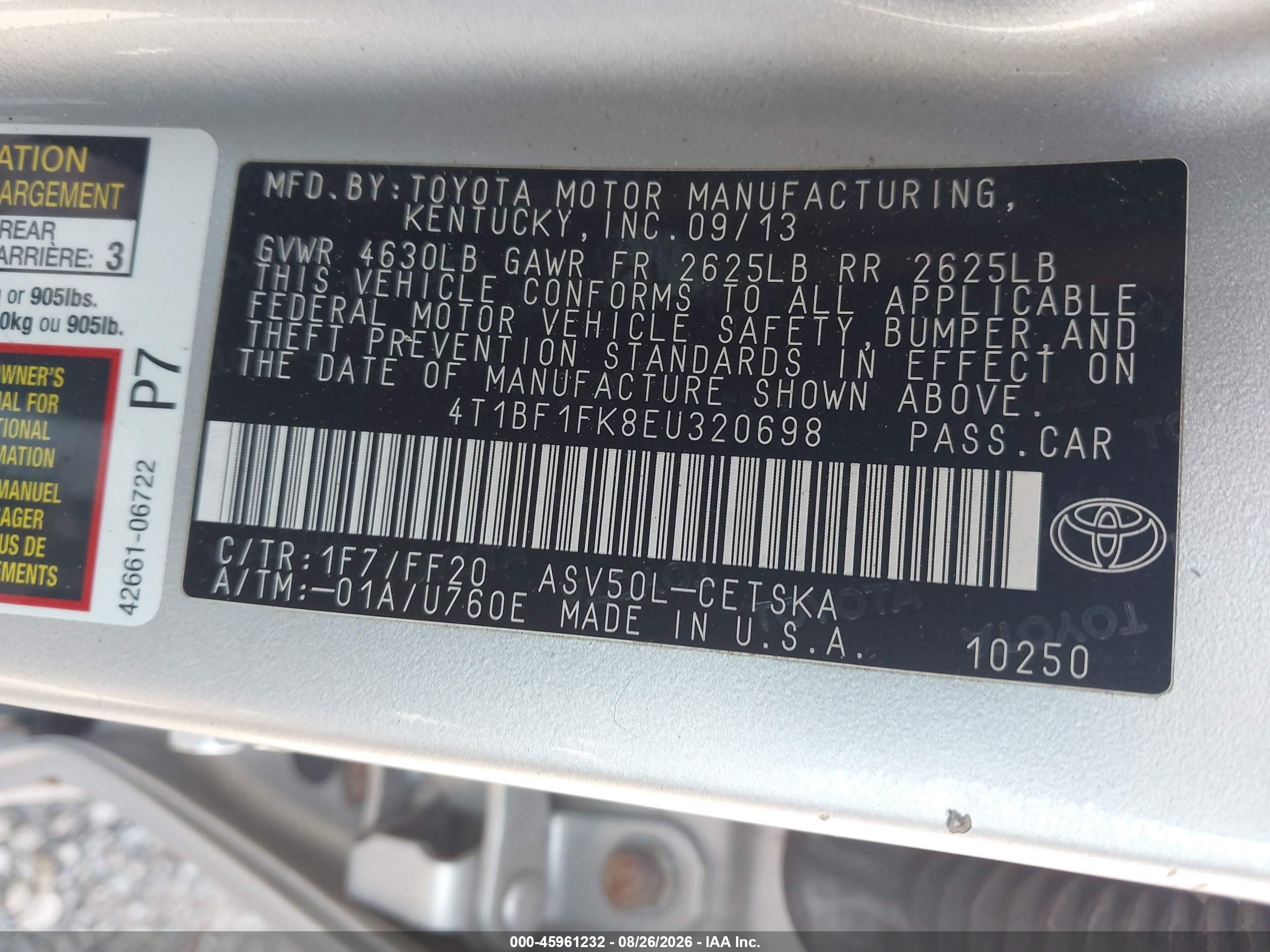2014 Toyota Camry Se Серебряный vin: 4T1BF1FK8EU320698