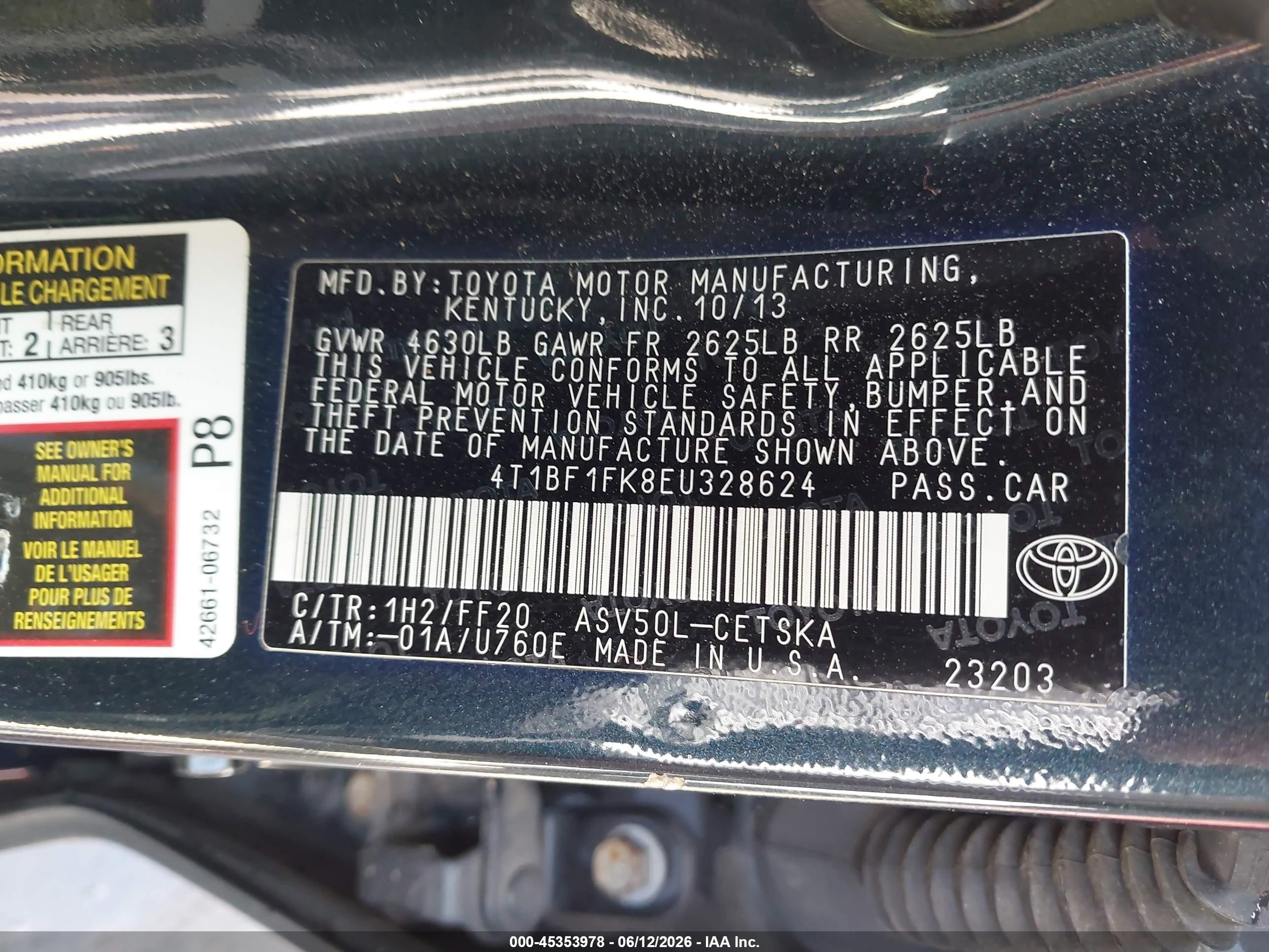 2014 Toyota Camry Se Sport Blue vin: 4T1BF1FK8EU328624