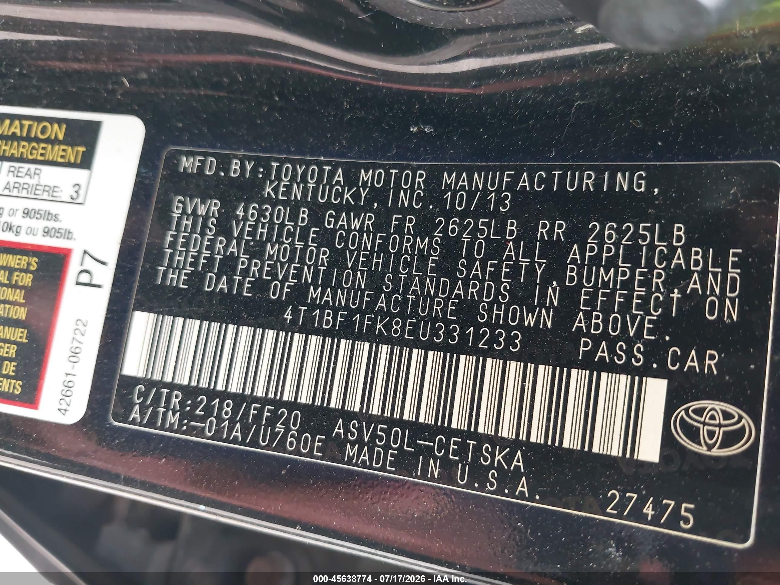 2014 Toyota Camry Se Черный vin: 4T1BF1FK8EU331233