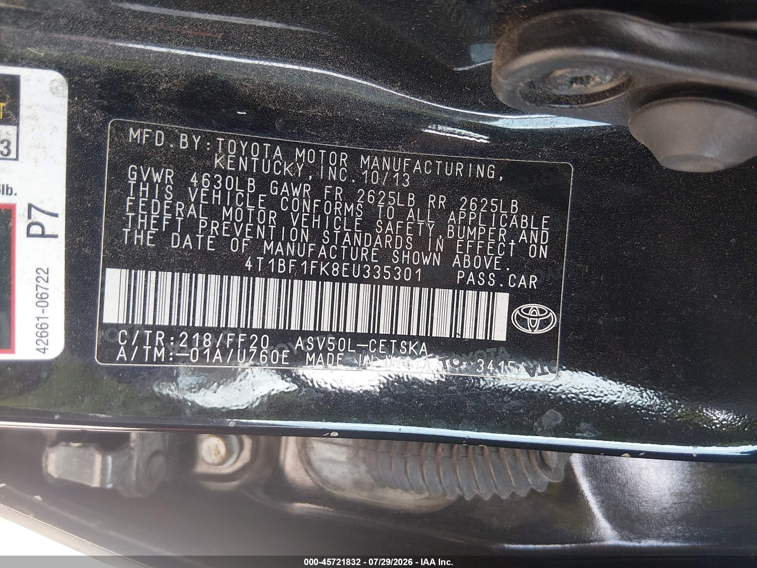 2014 Toyota Camry Se Black vin: 4T1BF1FK8EU335301