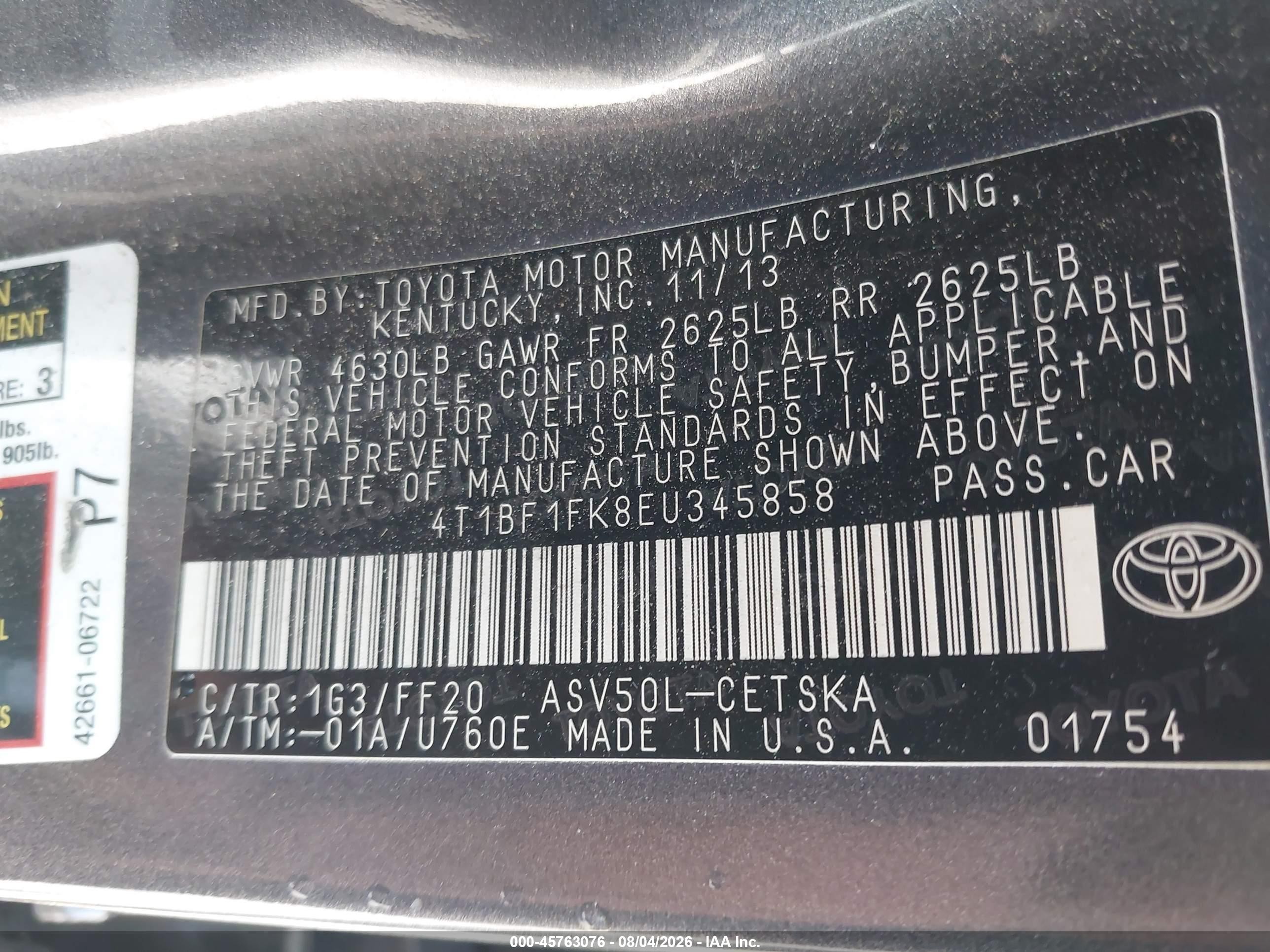 2014 Toyota Camry Se Gray vin: 4T1BF1FK8EU345858