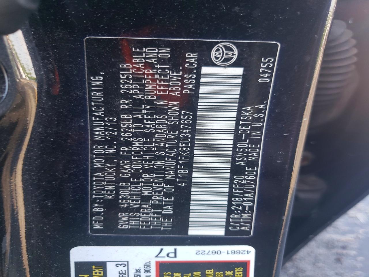 2014 Toyota Camry Se Black vin: 4T1BF1FK8EU347657