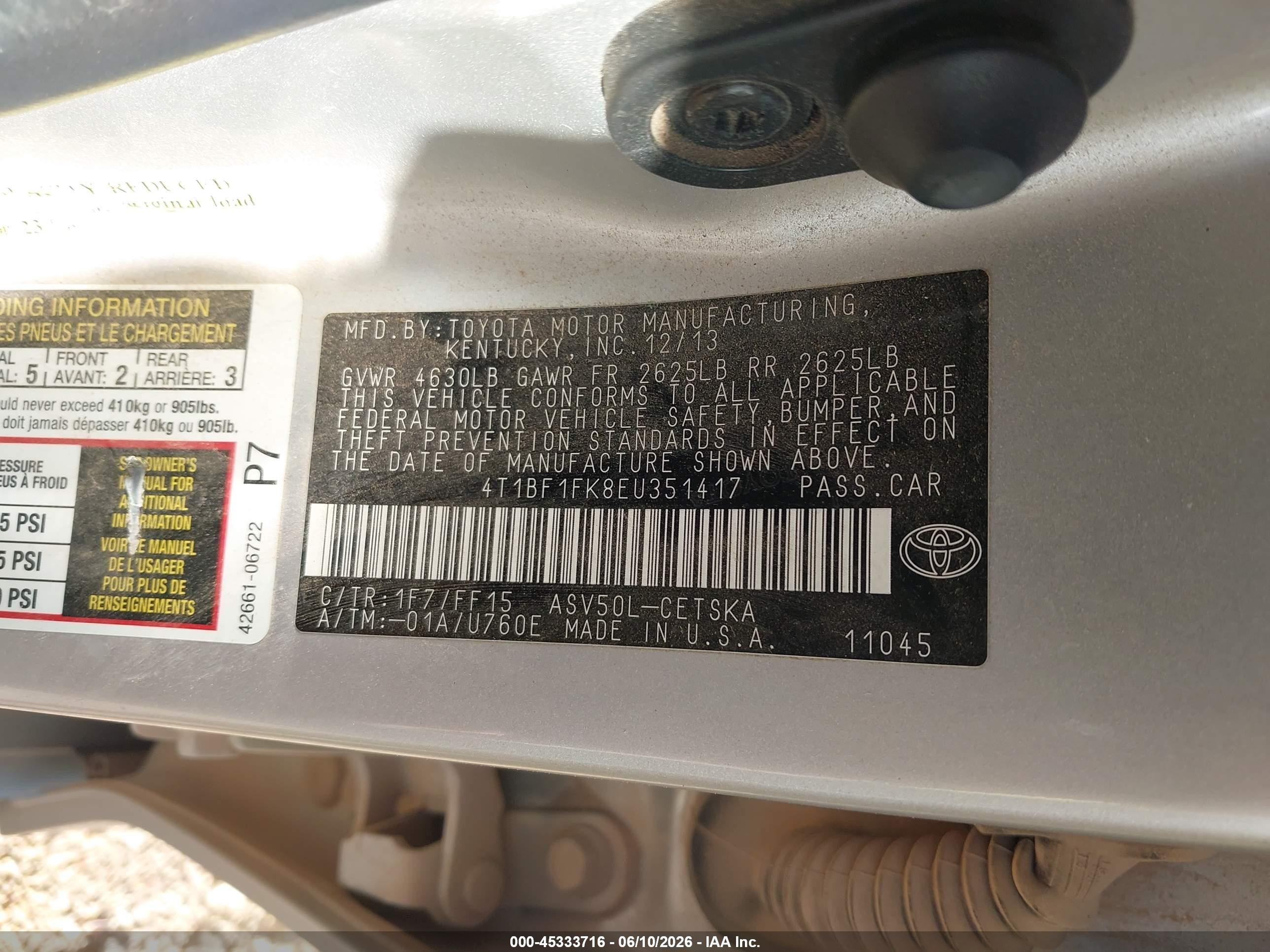 2014 Toyota Camry Se Silver vin: 4T1BF1FK8EU351417