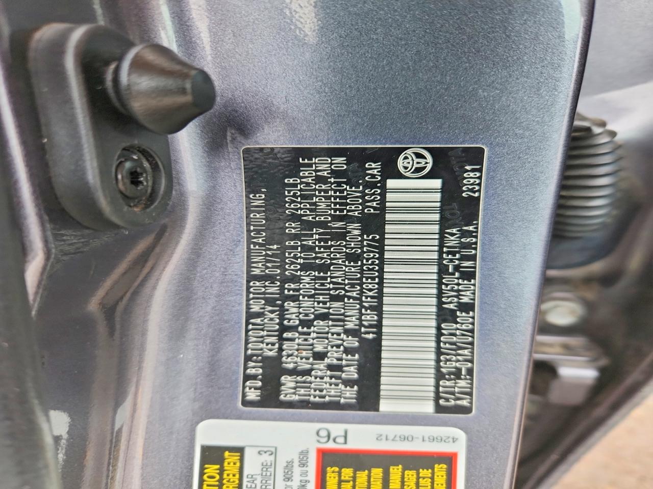 2014 Toyota Camry Le Gray vin: 4T1BF1FK8EU359775