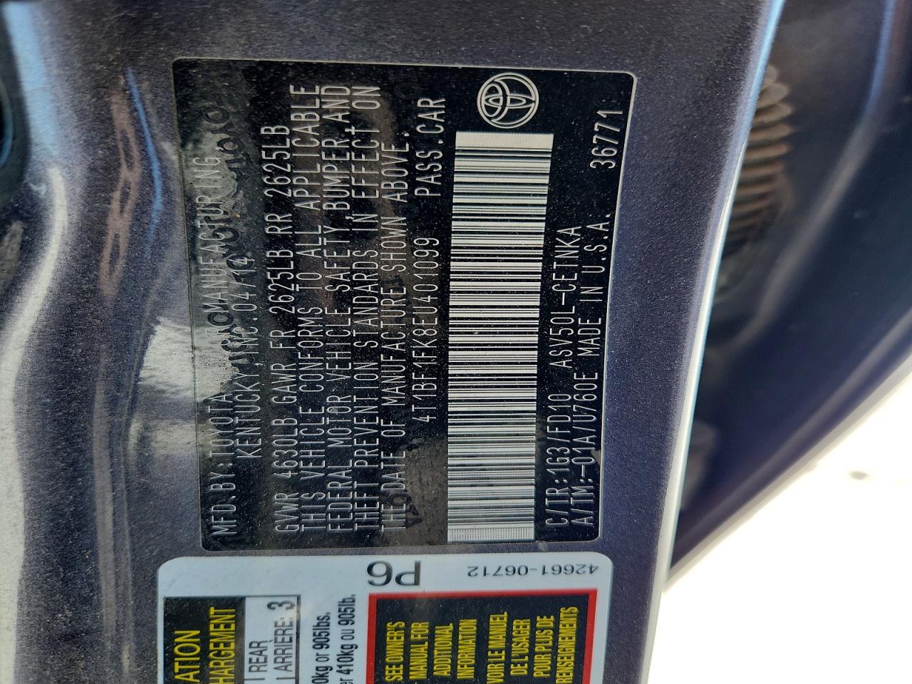 2014 Toyota Camry Gray vin: 4T1BF1FK8EU401099