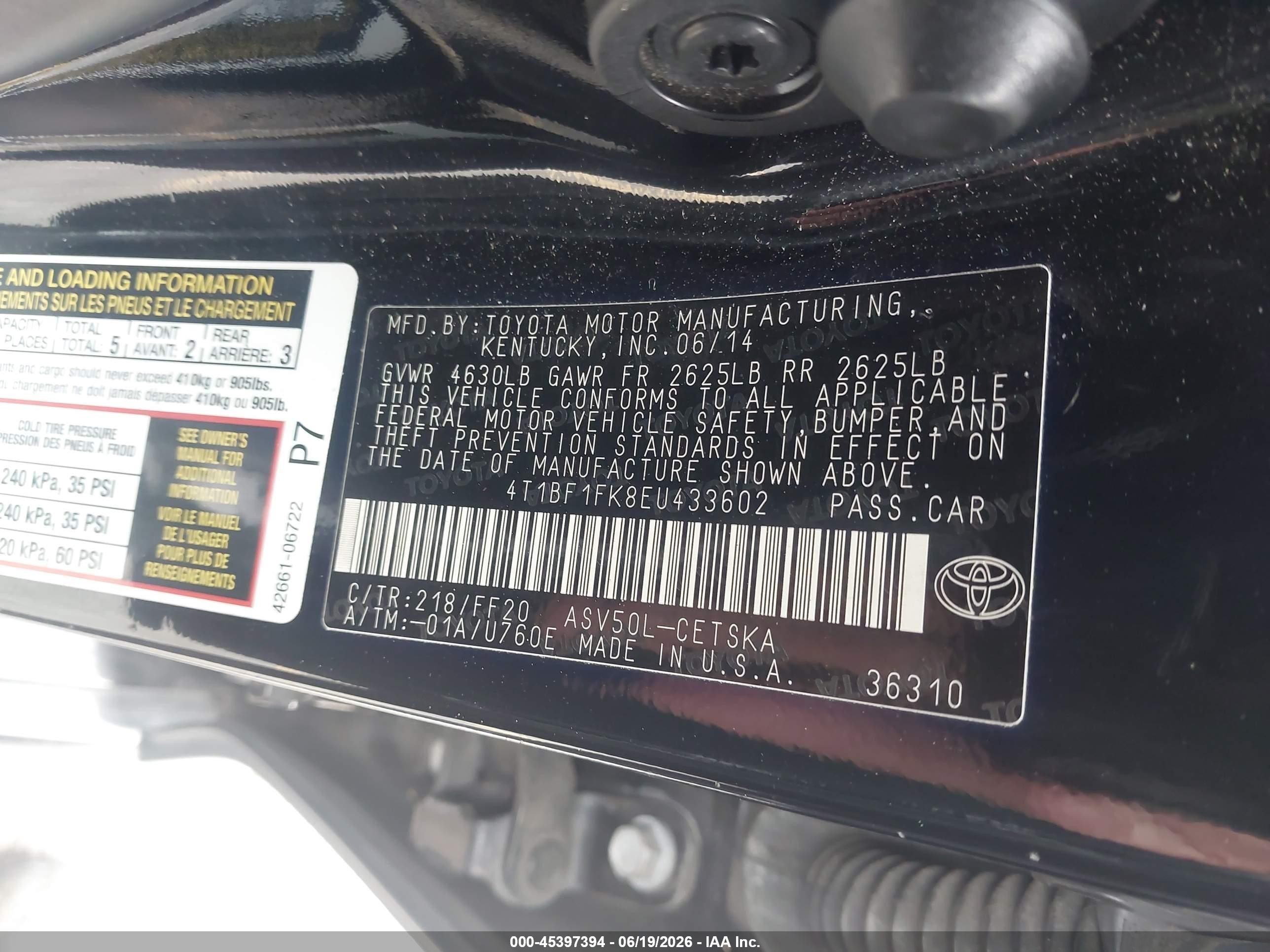 2014 Toyota Camry Se Black vin: 4T1BF1FK8EU433602