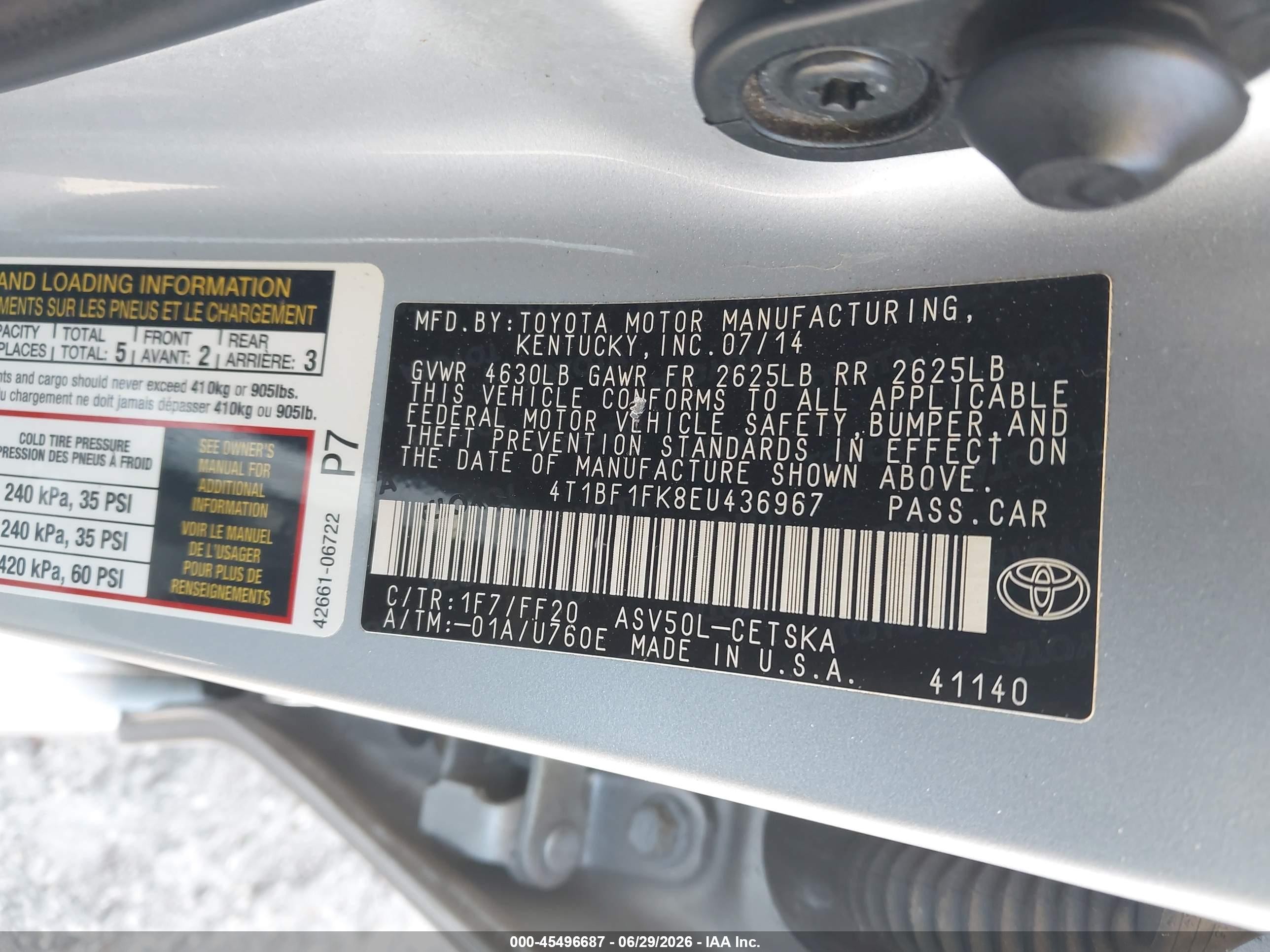 2014 Toyota Camry Se Silver vin: 4T1BF1FK8EU436967