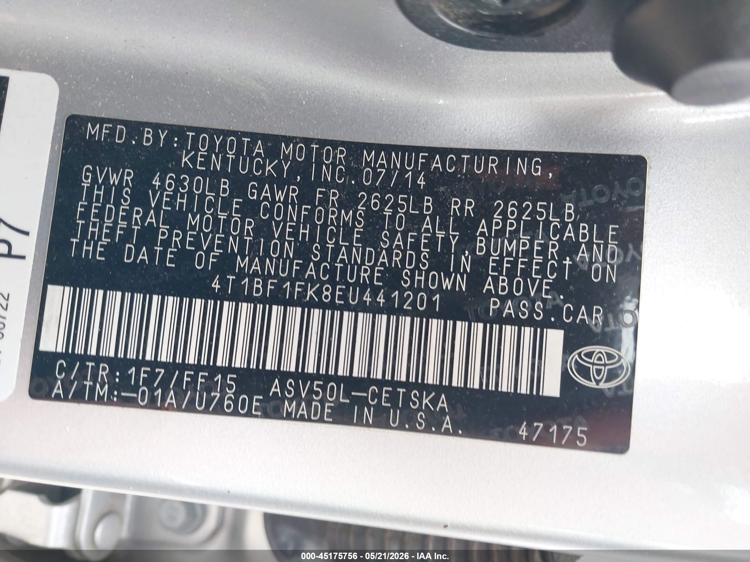 2014 Toyota Camry Se Silver vin: 4T1BF1FK8EU441201