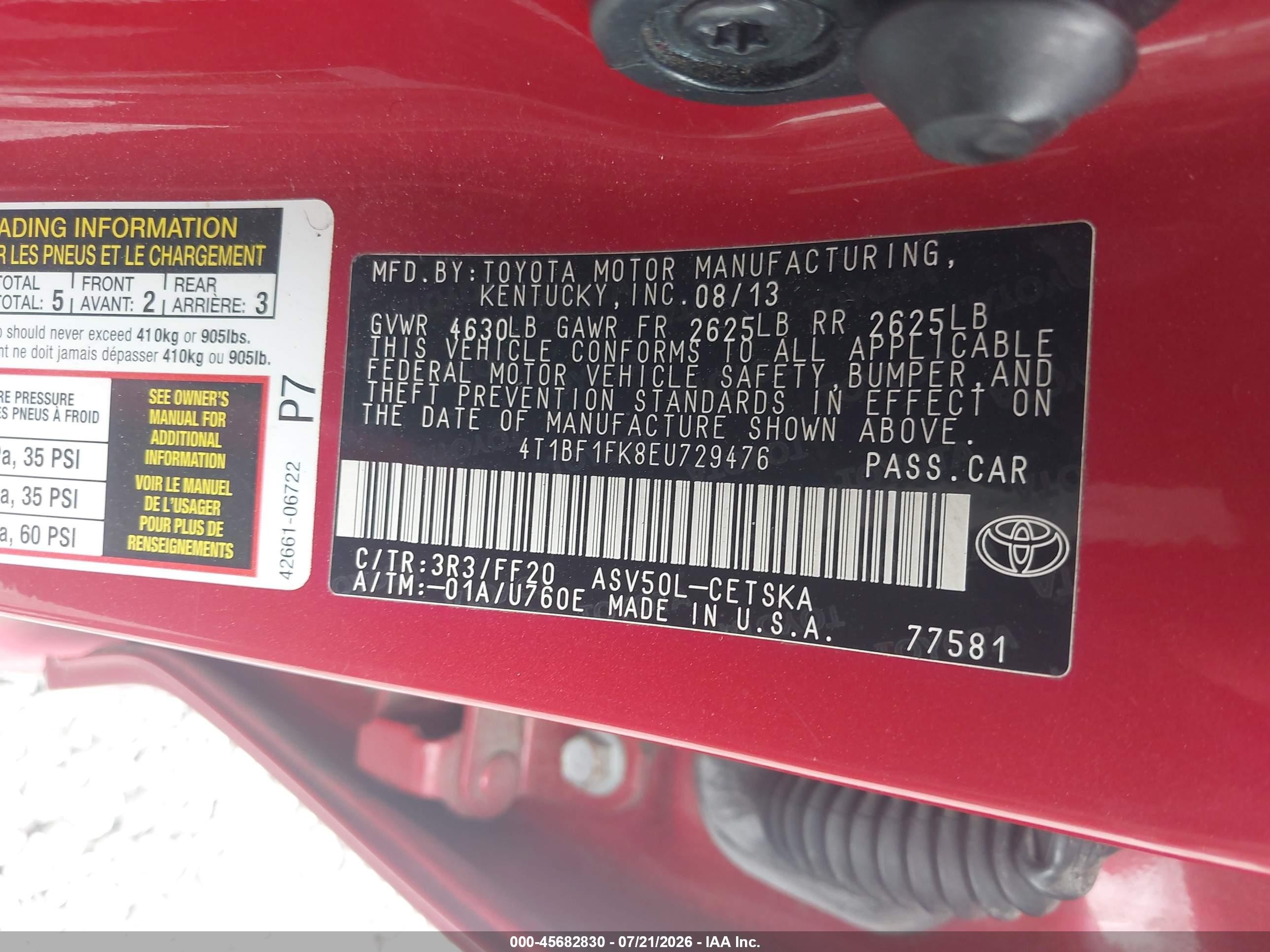 2014 Toyota Camry Se Red vin: 4T1BF1FK8EU729476