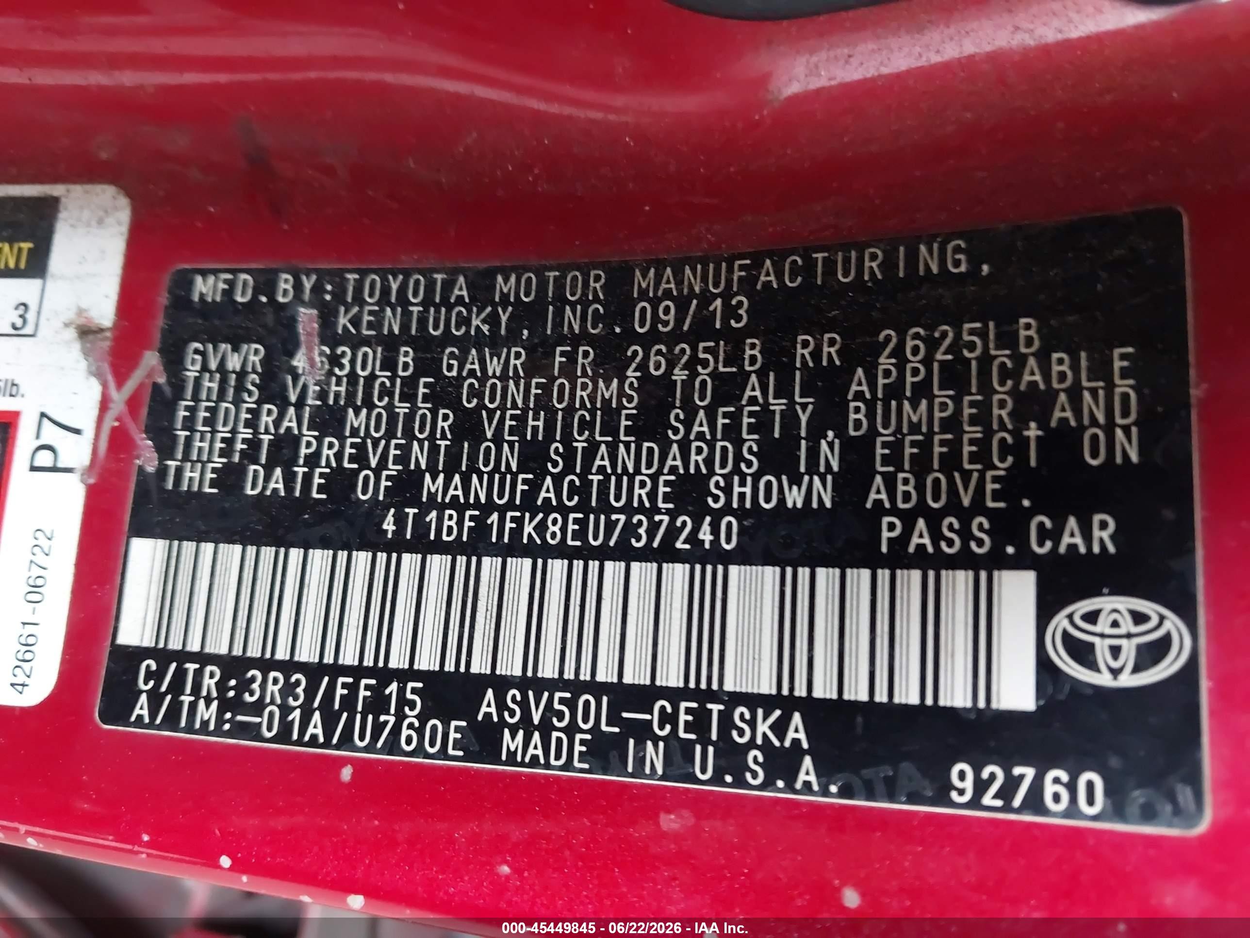 2014 Toyota Camry Se Red vin: 4T1BF1FK8EU737240