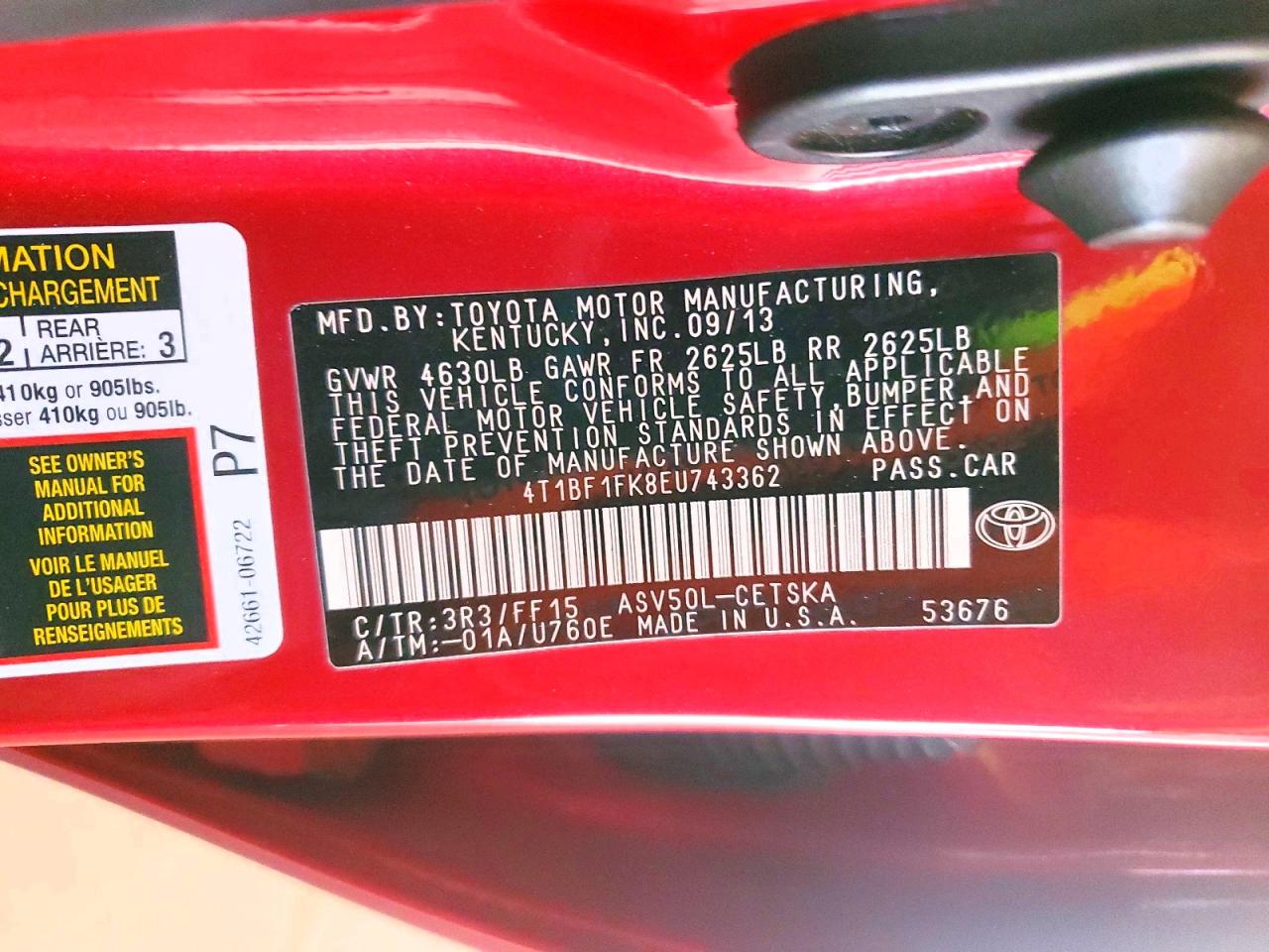 2014 Toyota Camry Se Red vin: 4T1BF1FK8EU743362