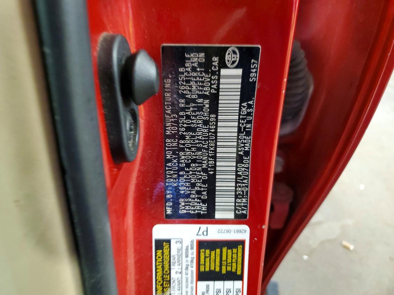2014 Toyota Camry Xle Красный vin: 4T1BF1FK8EU746598