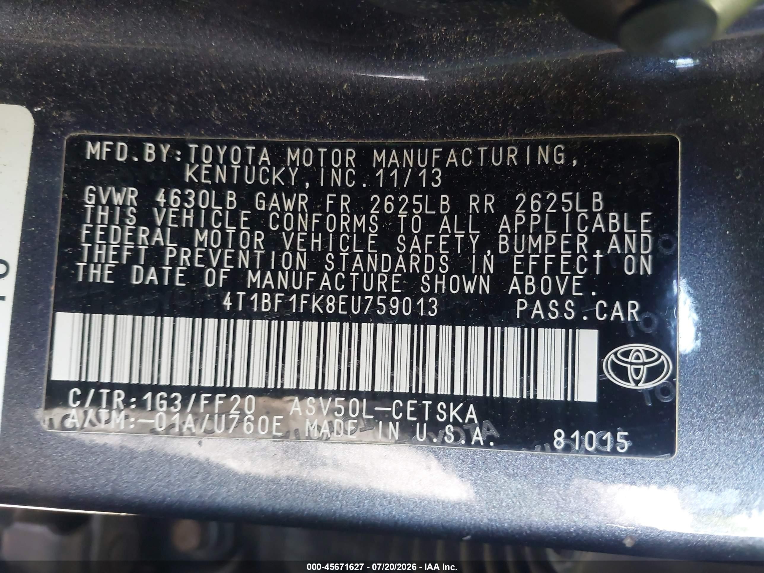 2014 Toyota Camry Se Sport Gray vin: 4T1BF1FK8EU759013