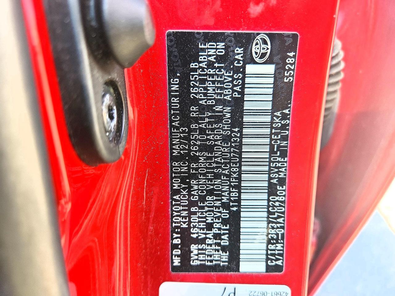 2014 Toyota Camry Se Red vin: 4T1BF1FK8EU771324