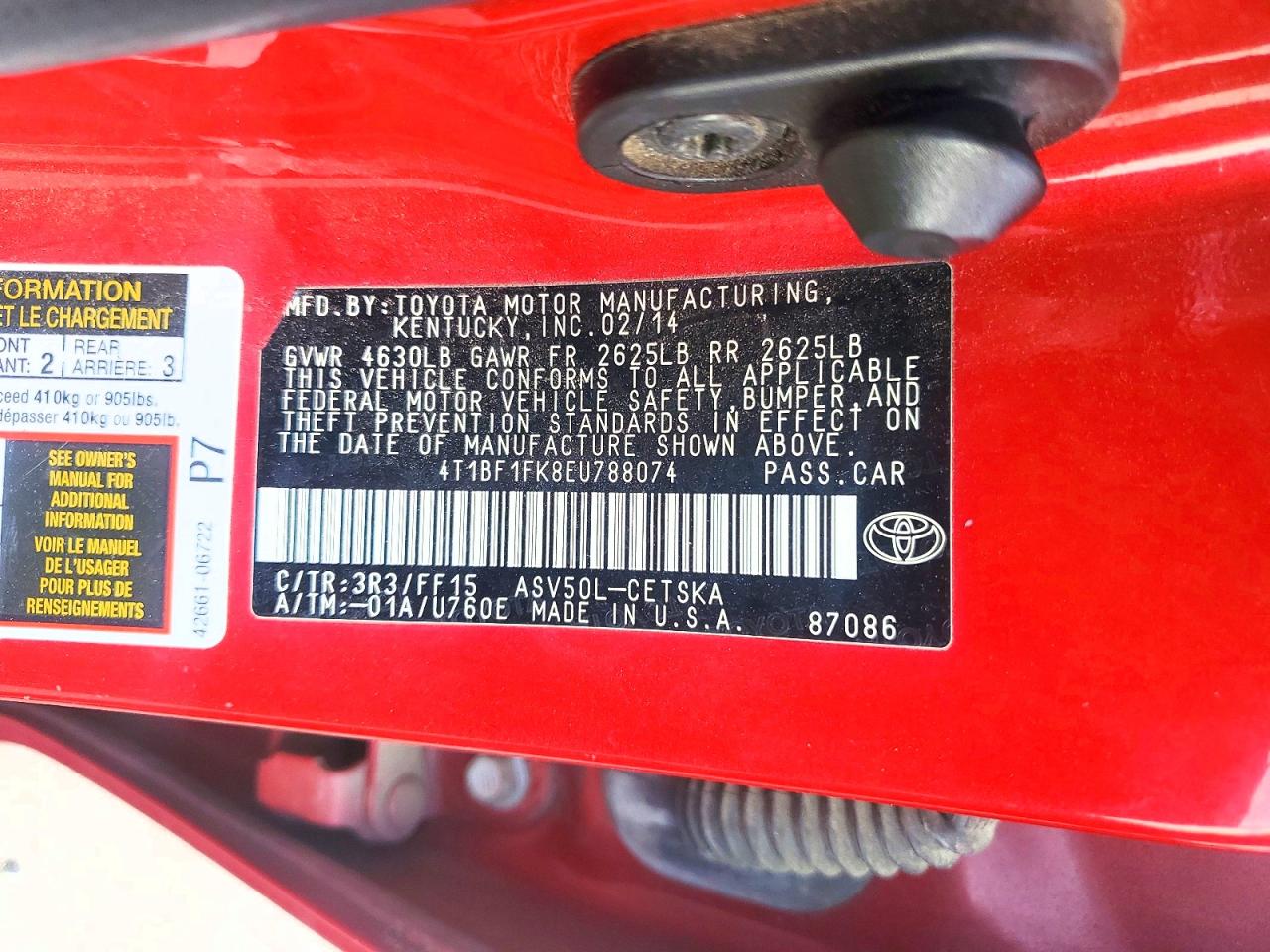 2014 Toyota Camry Se Red vin: 4T1BF1FK8EU788074
